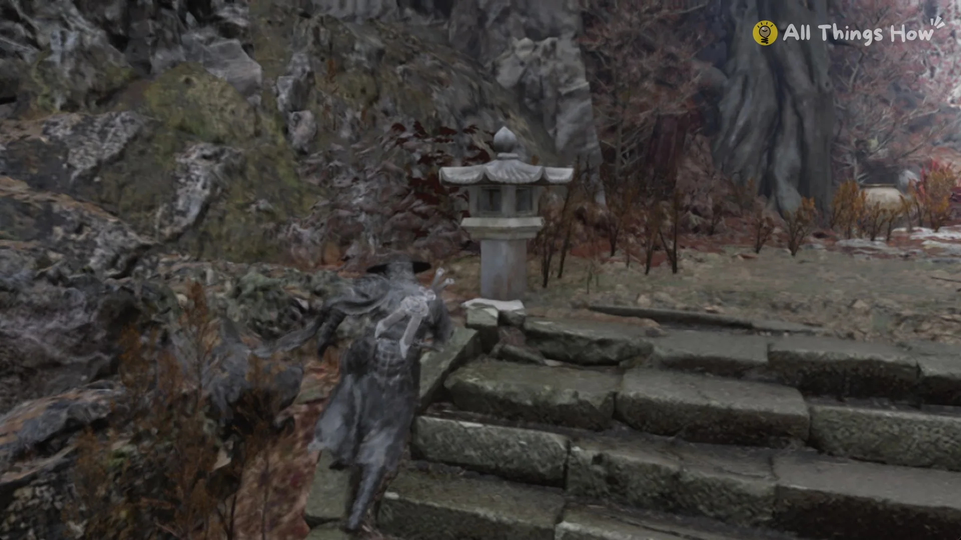 The stone lantern at the top of the stairway near the bandit campfire in Phantom Blade Zero