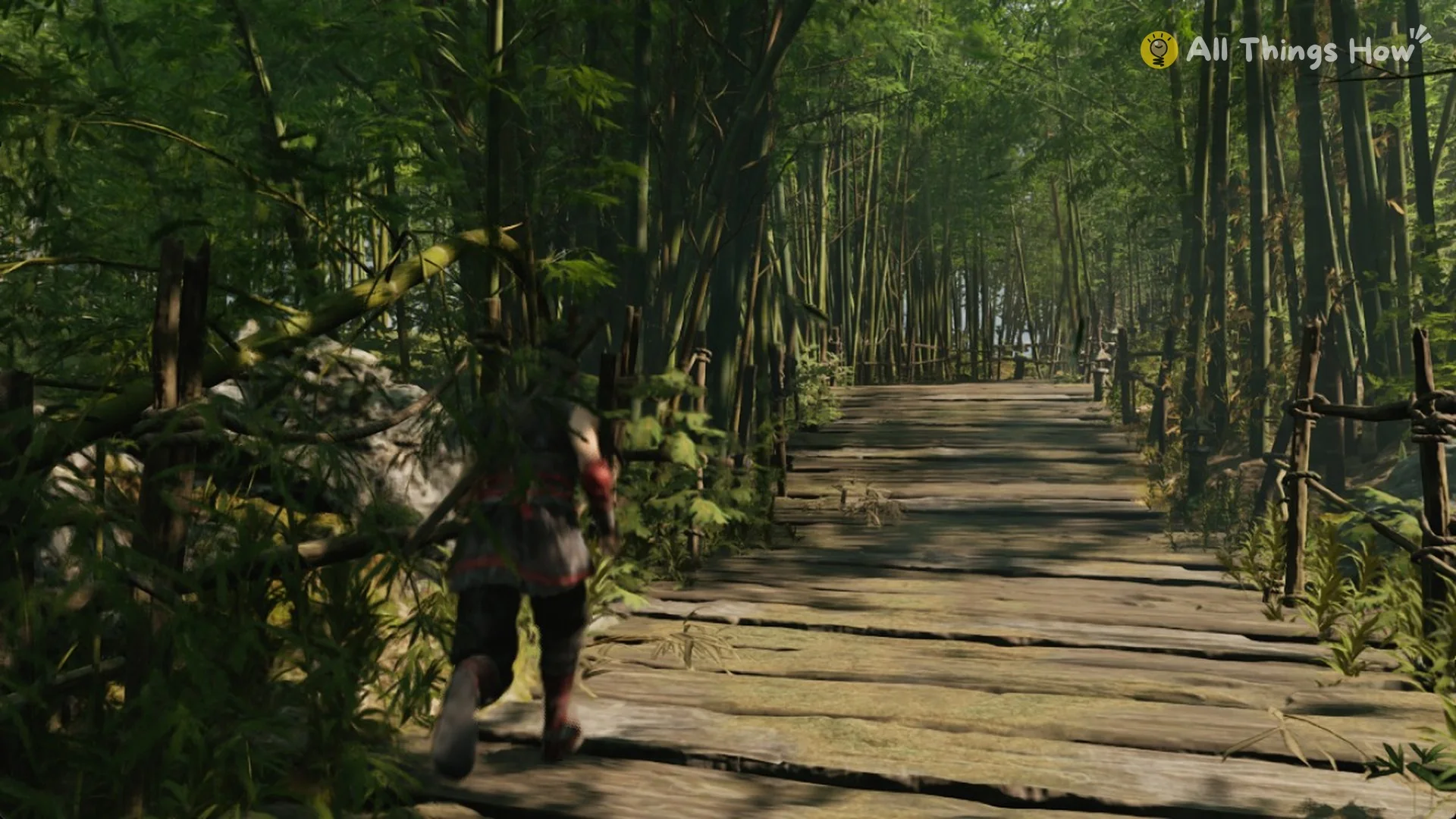 Phantom Blade Zero heroine on a bamboo-lined wooden trail in the prologue forest