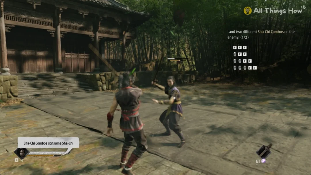 Phantom Blade Zero heroine facing Zuo Shang in the temple courtyard sparring yard