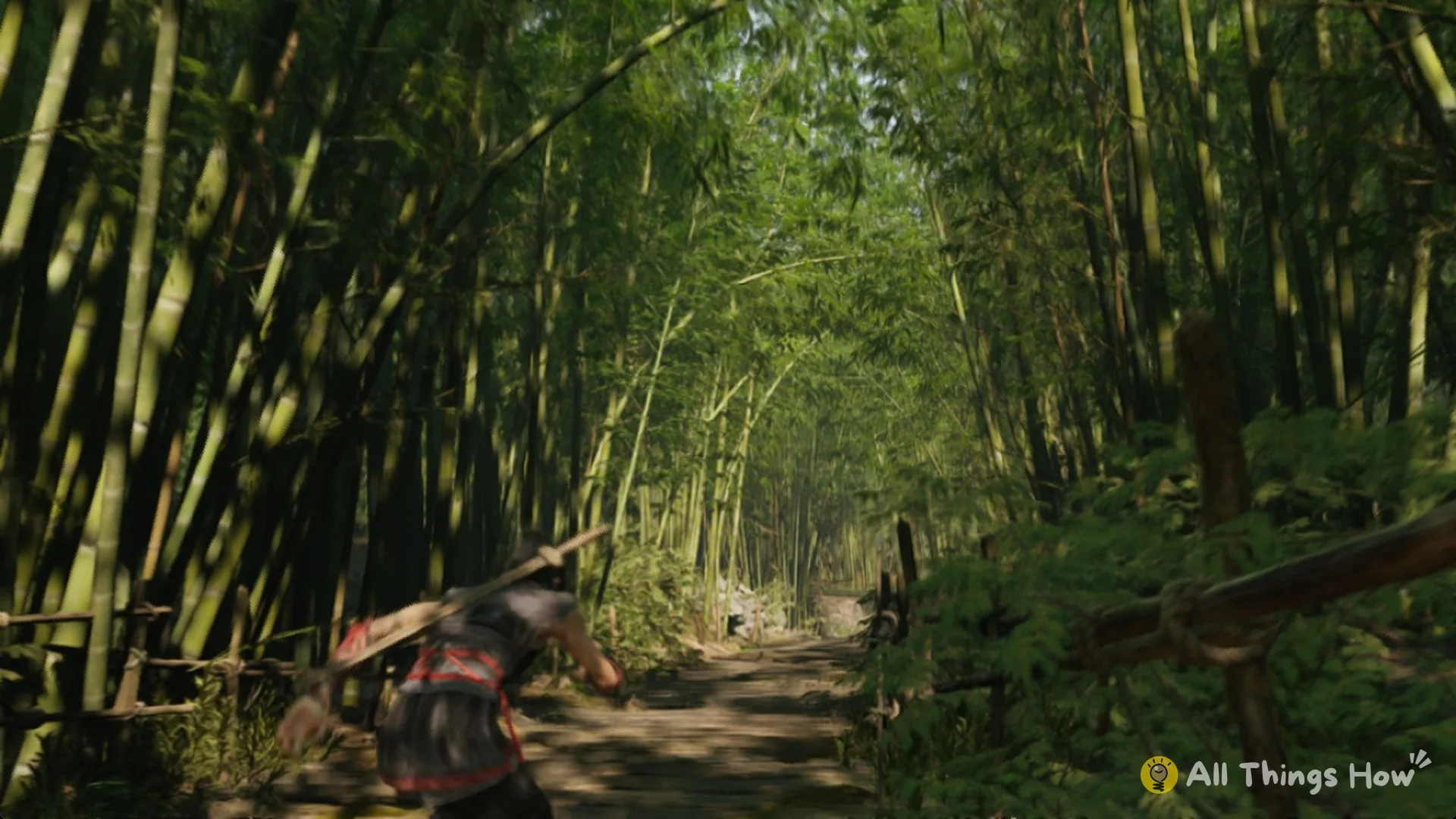 Phantom Blade Zero heroine walking through a sunlit bamboo forest