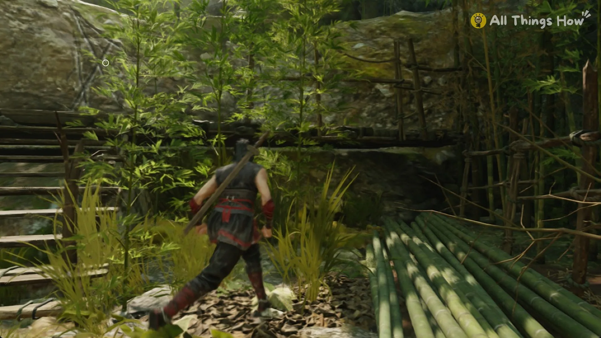 Phantom Blade Zero heroine near stone stairs and fallen bamboo in the prologue
