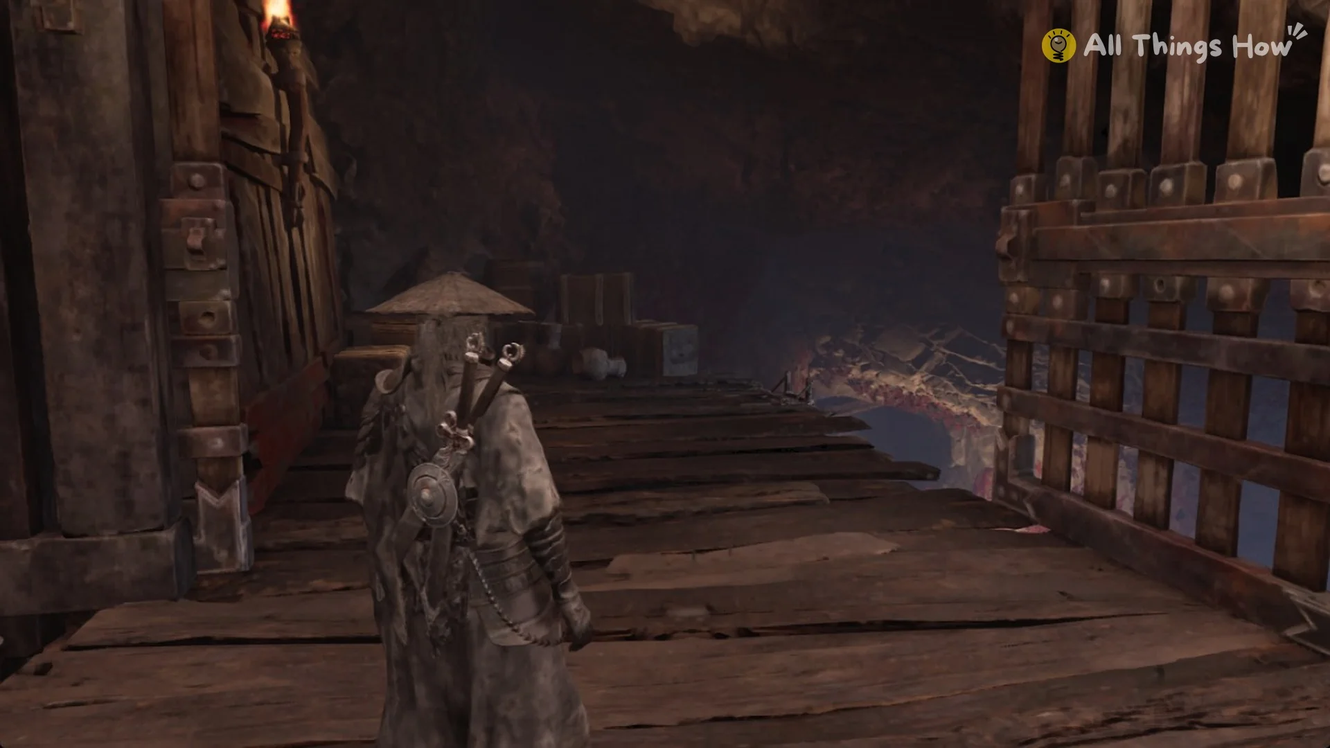 Soul on the timbered walkway inside the Crimson Forest tunnel in Phantom Blade Zero