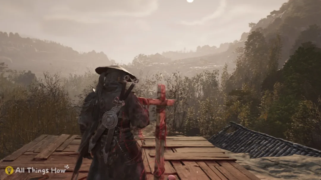 Soul beside the Crossroads bell overlooking the valley in the Village of Lu, Phantom Blade Zero