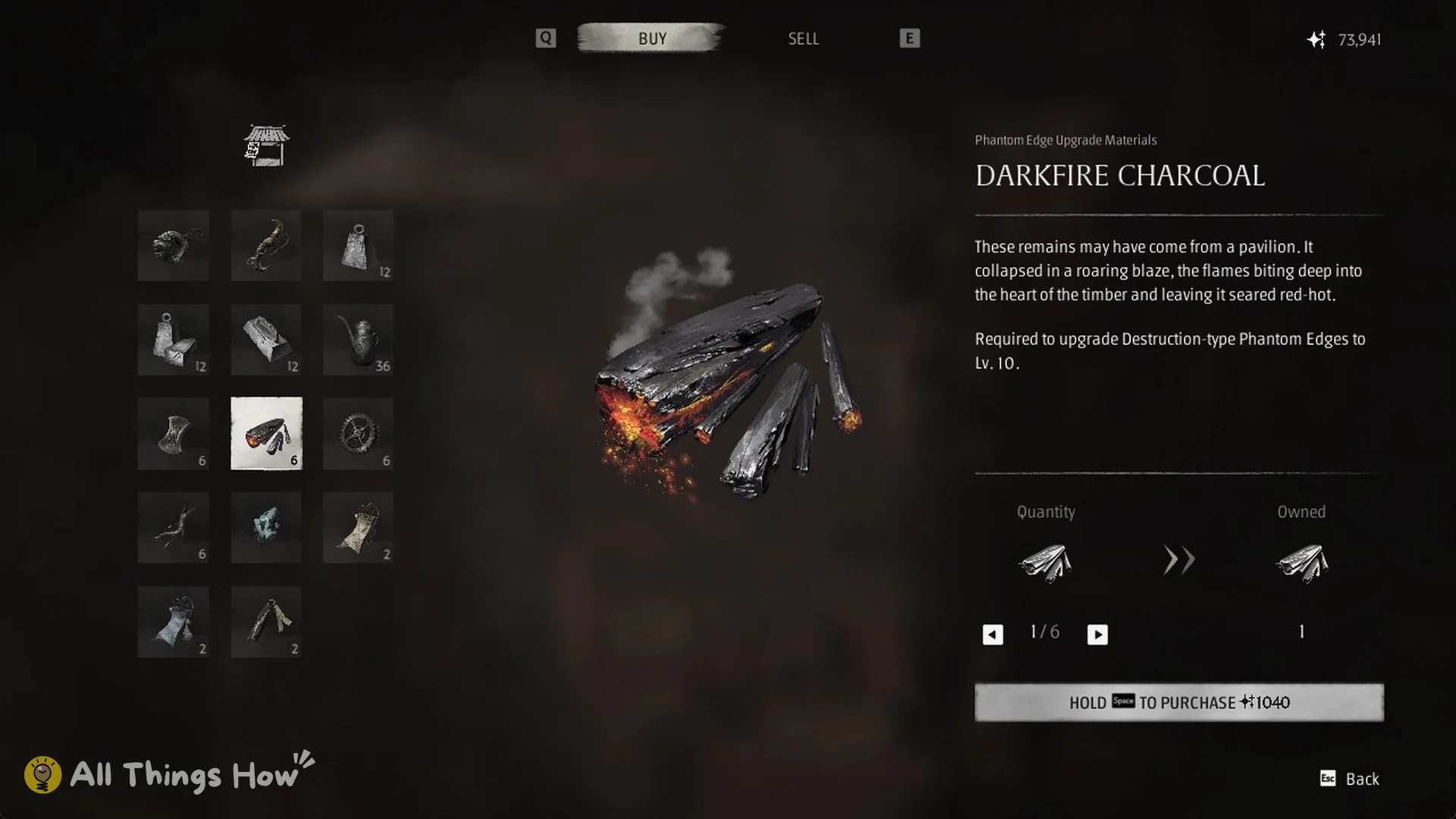 Quick Hand Zhang Buy tab with Darkfire Charcoal for 1040 Remnant Dust in Phantom Blade Zero