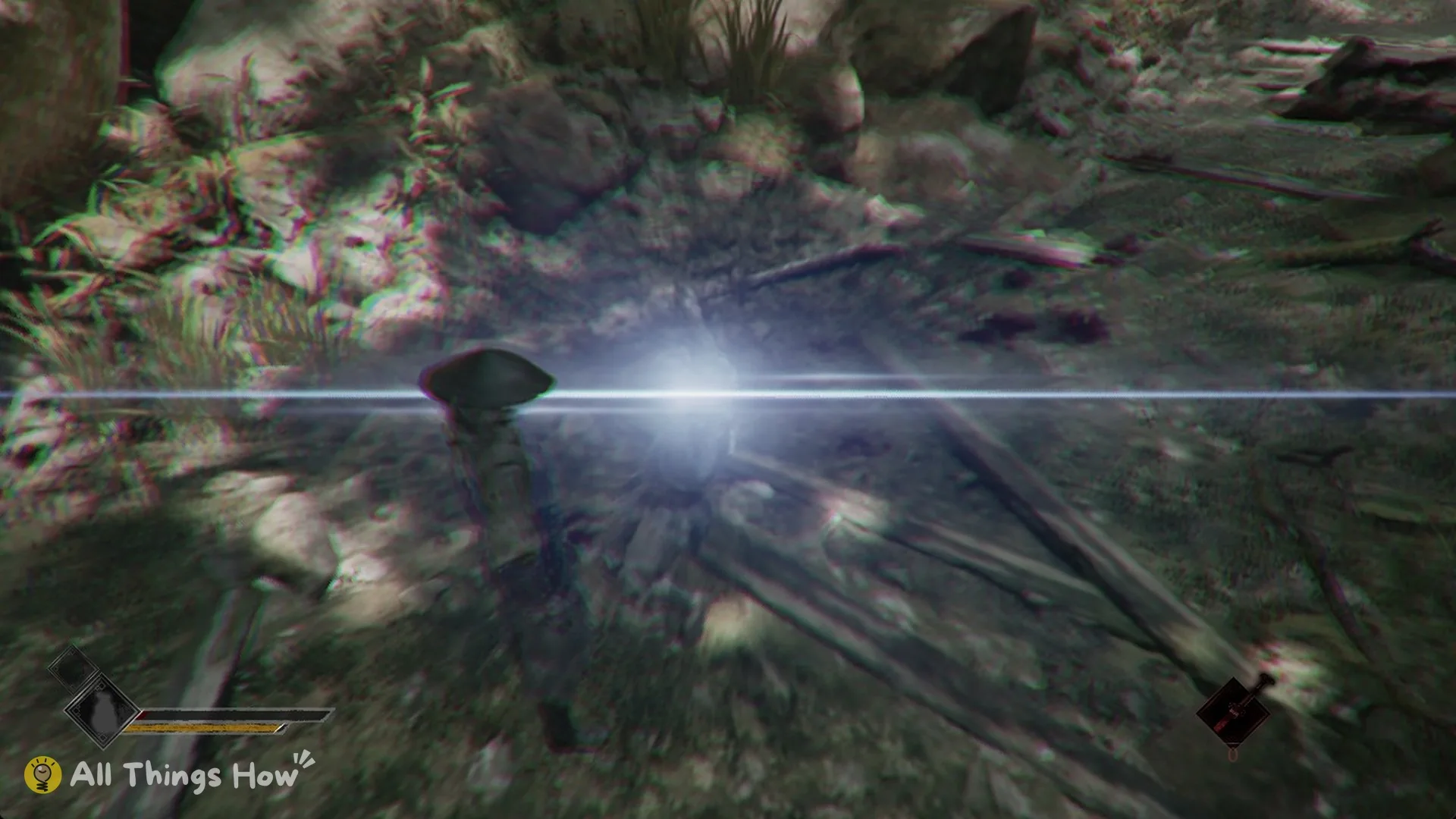 Soul fighting the masked brute on the ledge after the first climb in Phantom Blade Zero