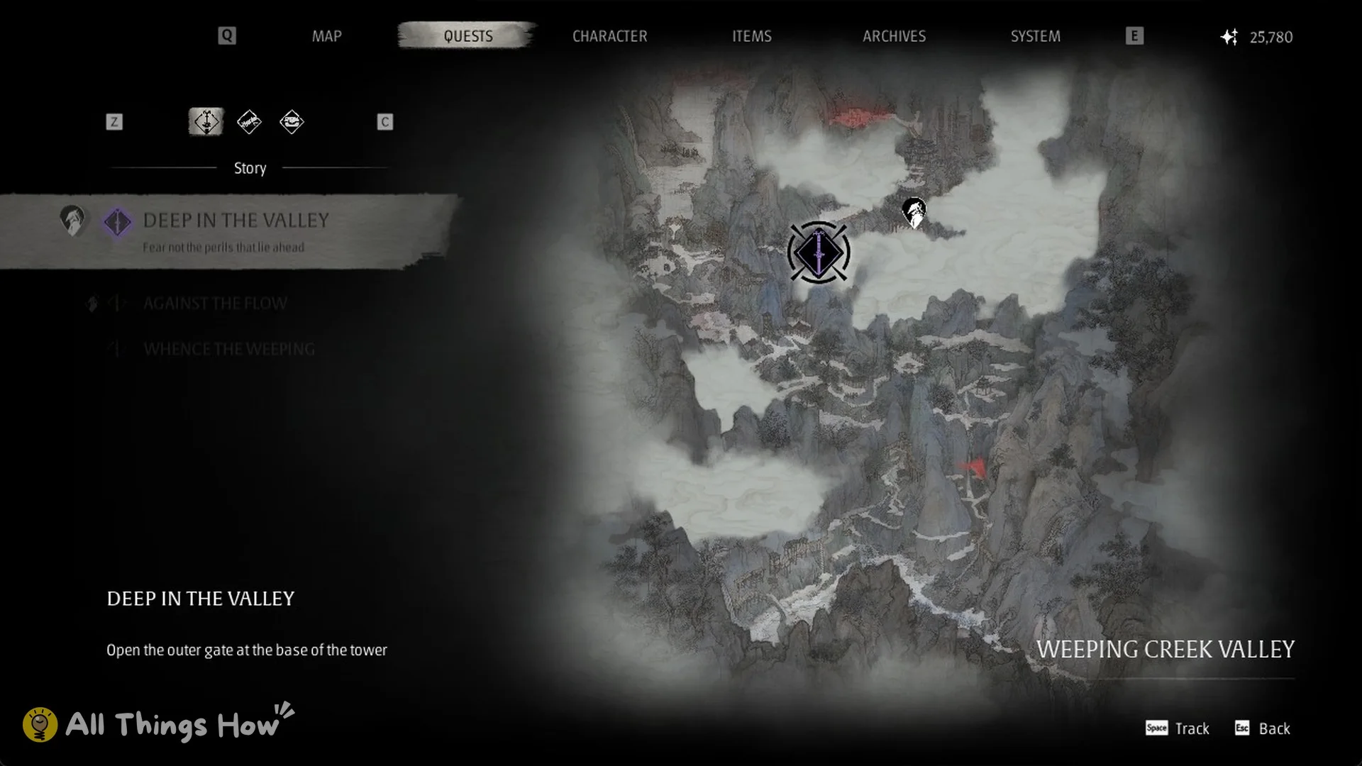 Deep in the Valley quest detail with the objective Open the outer gate at the base of the tower in Phantom Blade Zero