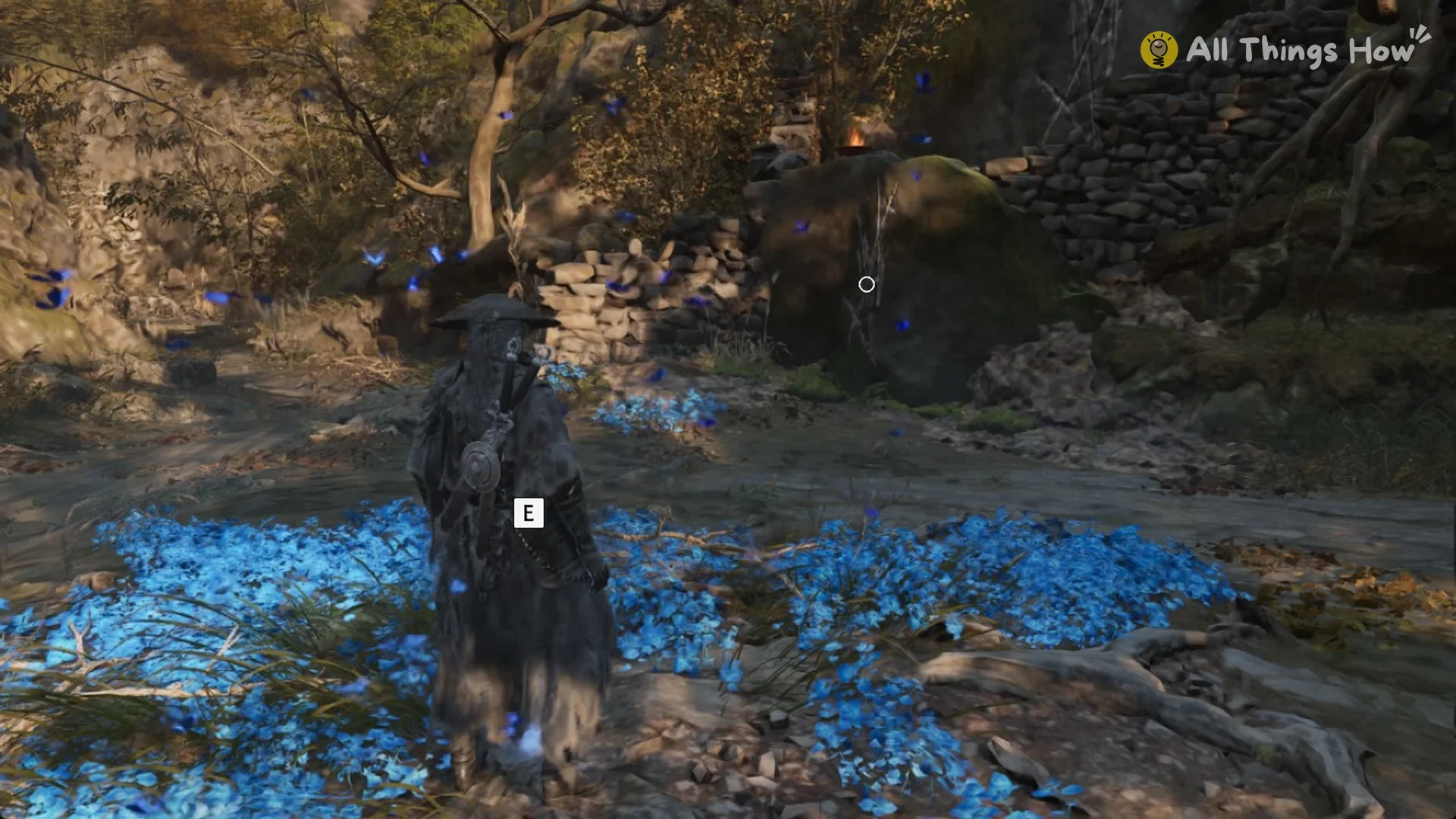 The blue flower bed of Firefly's Memory Flower with the E prompt, Phantom Blade Zero
