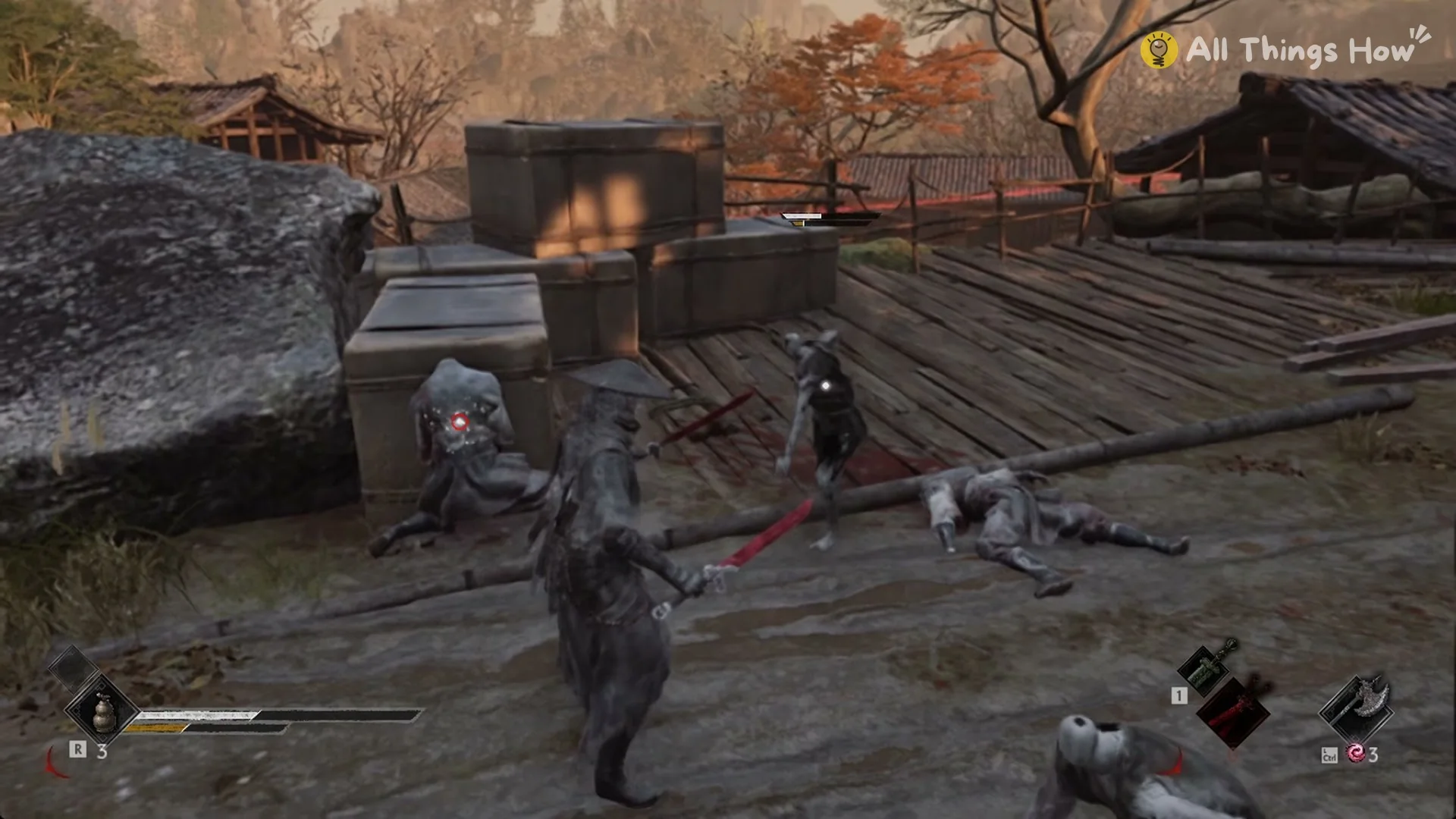 Soul fighting puppets in the courtyard below the Engine Giant Remains hall, Phantom Blade Zero