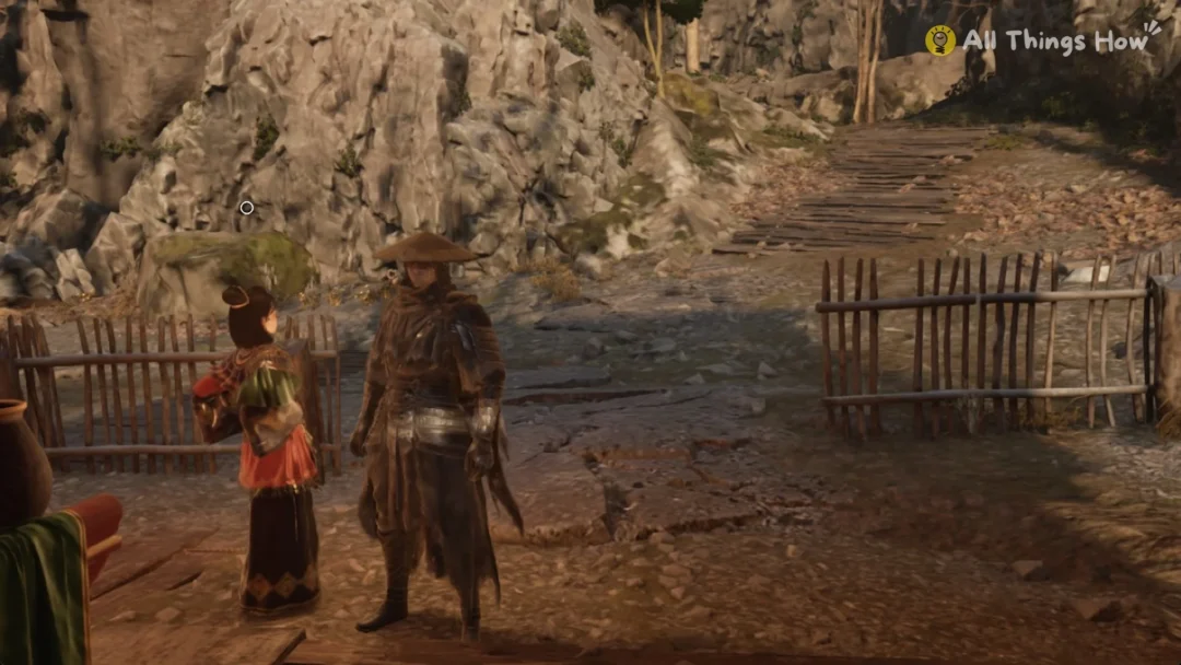Soul walking past a village hut with a red work table, Phantom Blade Zero