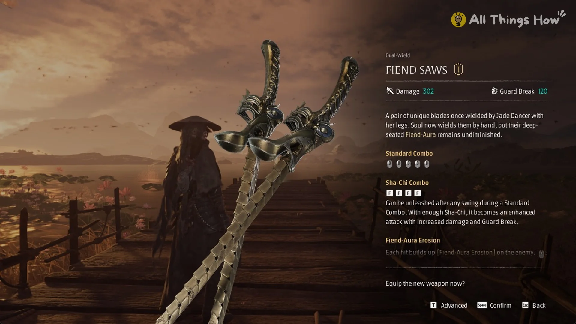 The Fiend Saws reward card with Damage 302 and Guard Break 120, Phantom Blade Zero