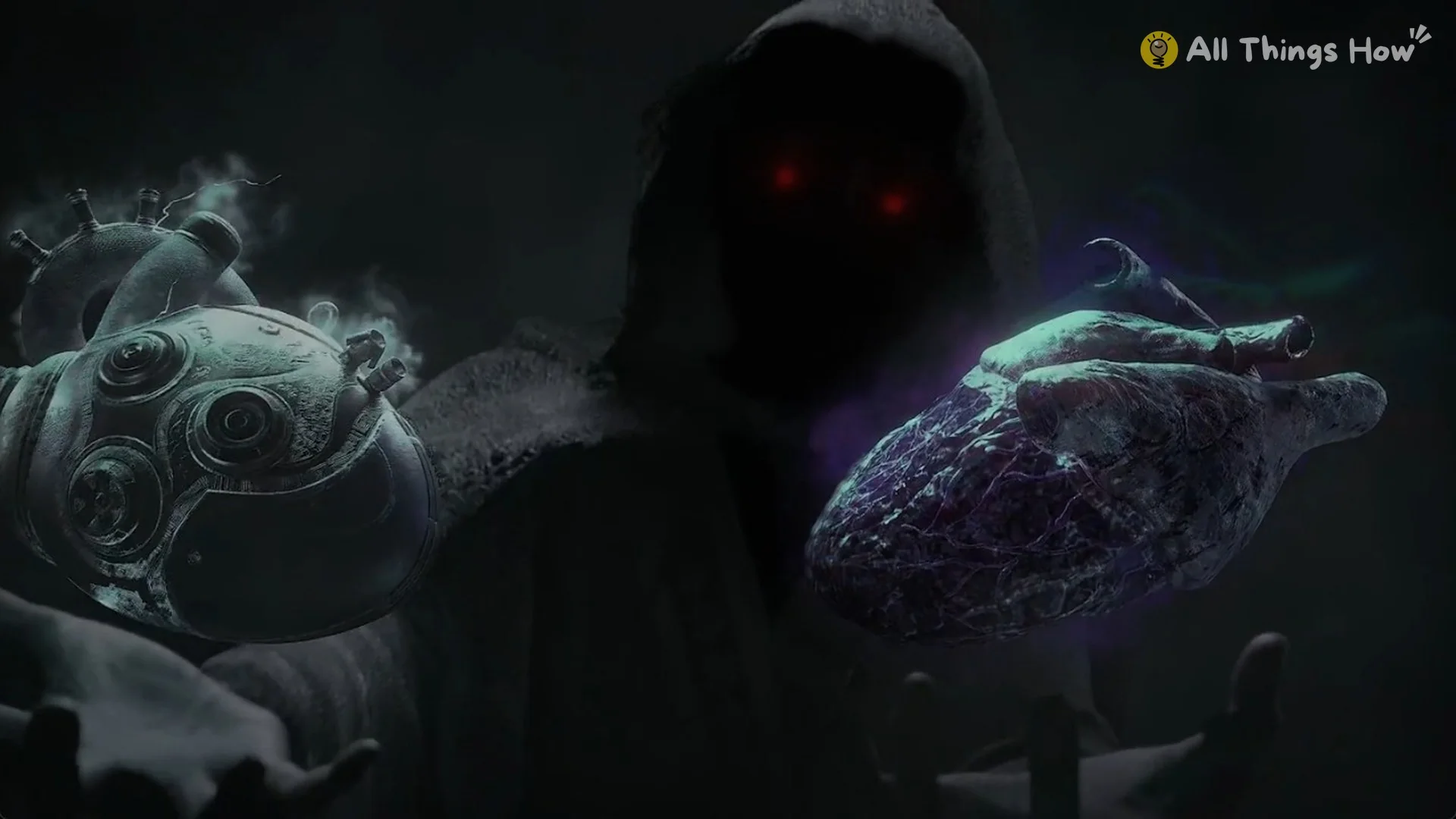The Flesh Sculptor raising the dark veined Tainted Heart beside the mechanical Hollow Heart in Phantom Blade Zero
