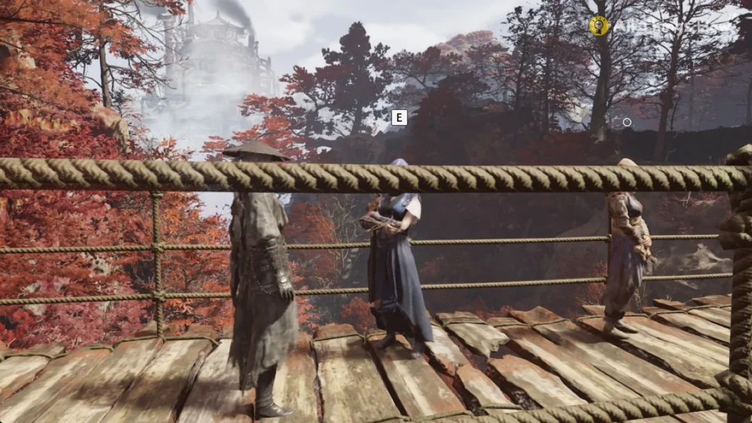 Soul and two villagers on a wooden rope bridge, Phantom Blade Zero