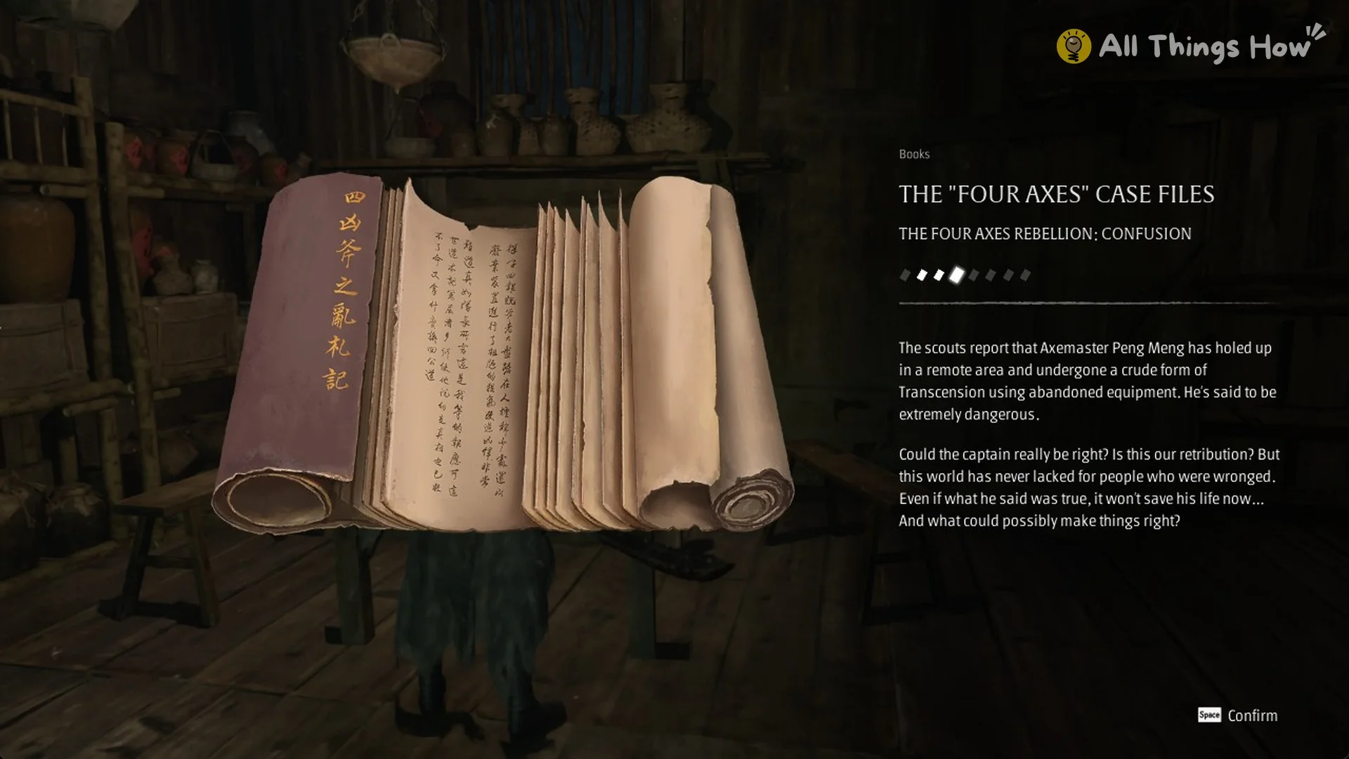 The Four Axes Case Files page The Four Axes Rebellion: Confusion in the house by the Outpost Courtyard yard in Phantom Blade Zero