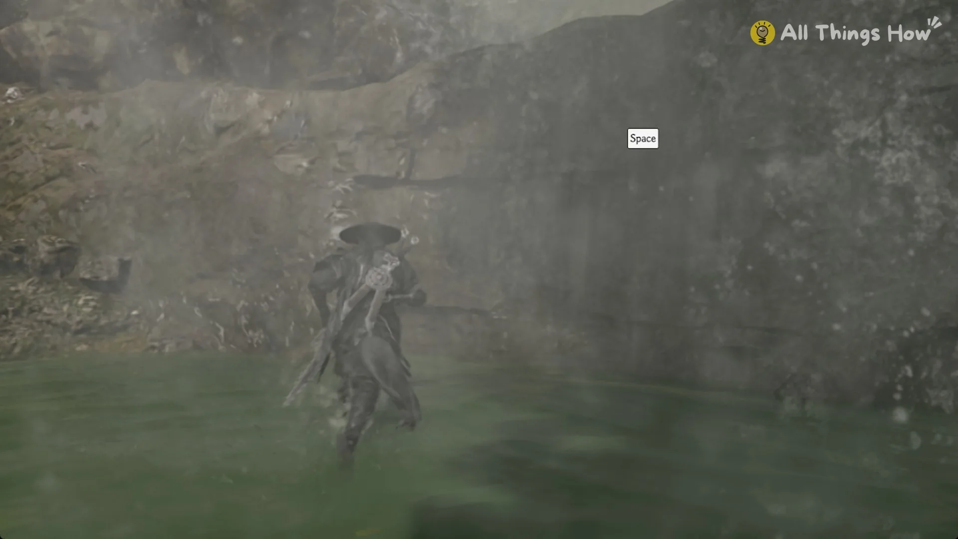 Space Scale prompt on the ledge under the Great Waterfall in Phantom Blade Zero