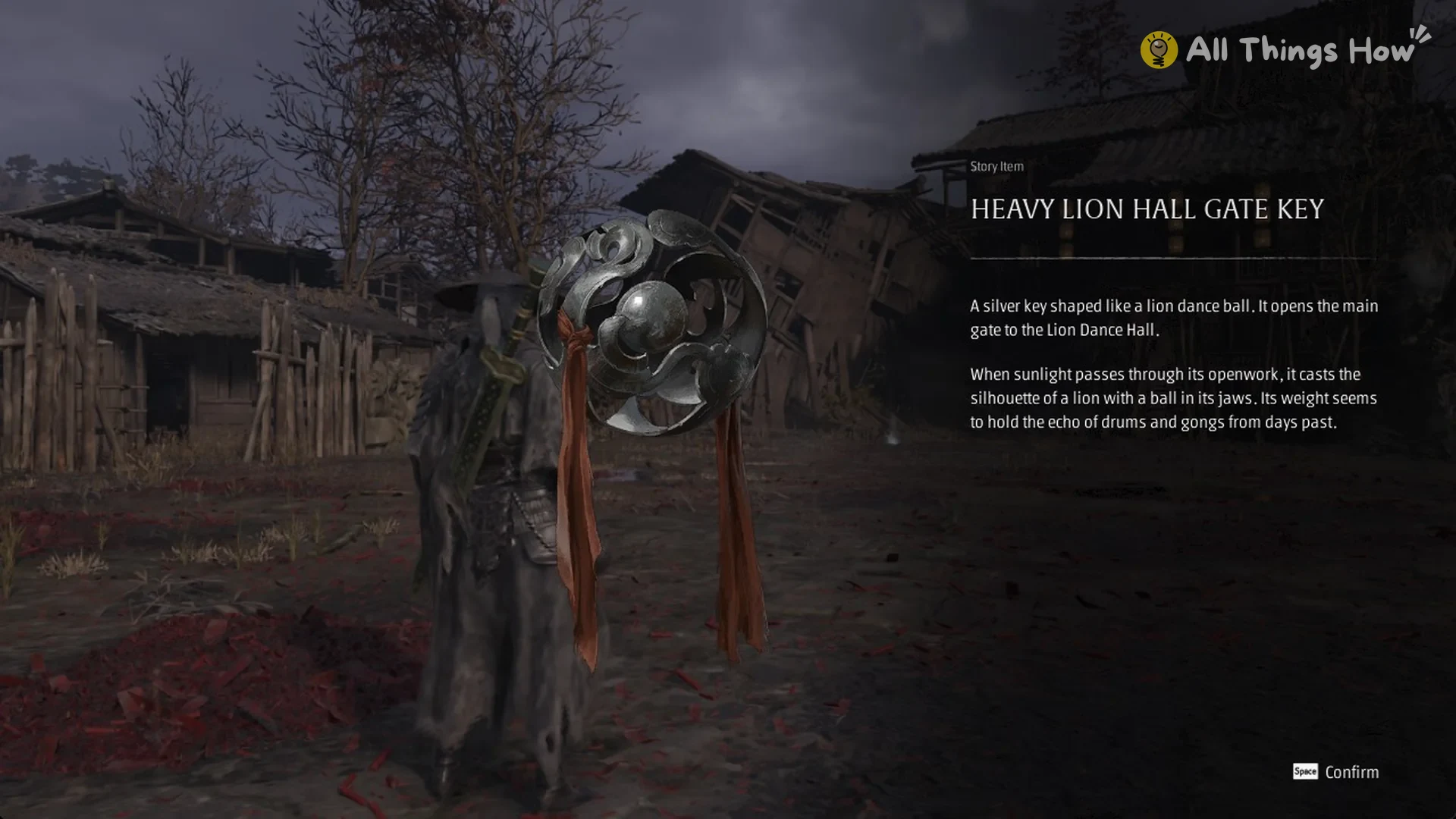 Heavy Lion Hall Gate Key story item card, a silver lion dance ball key, Phantom Blade Zero