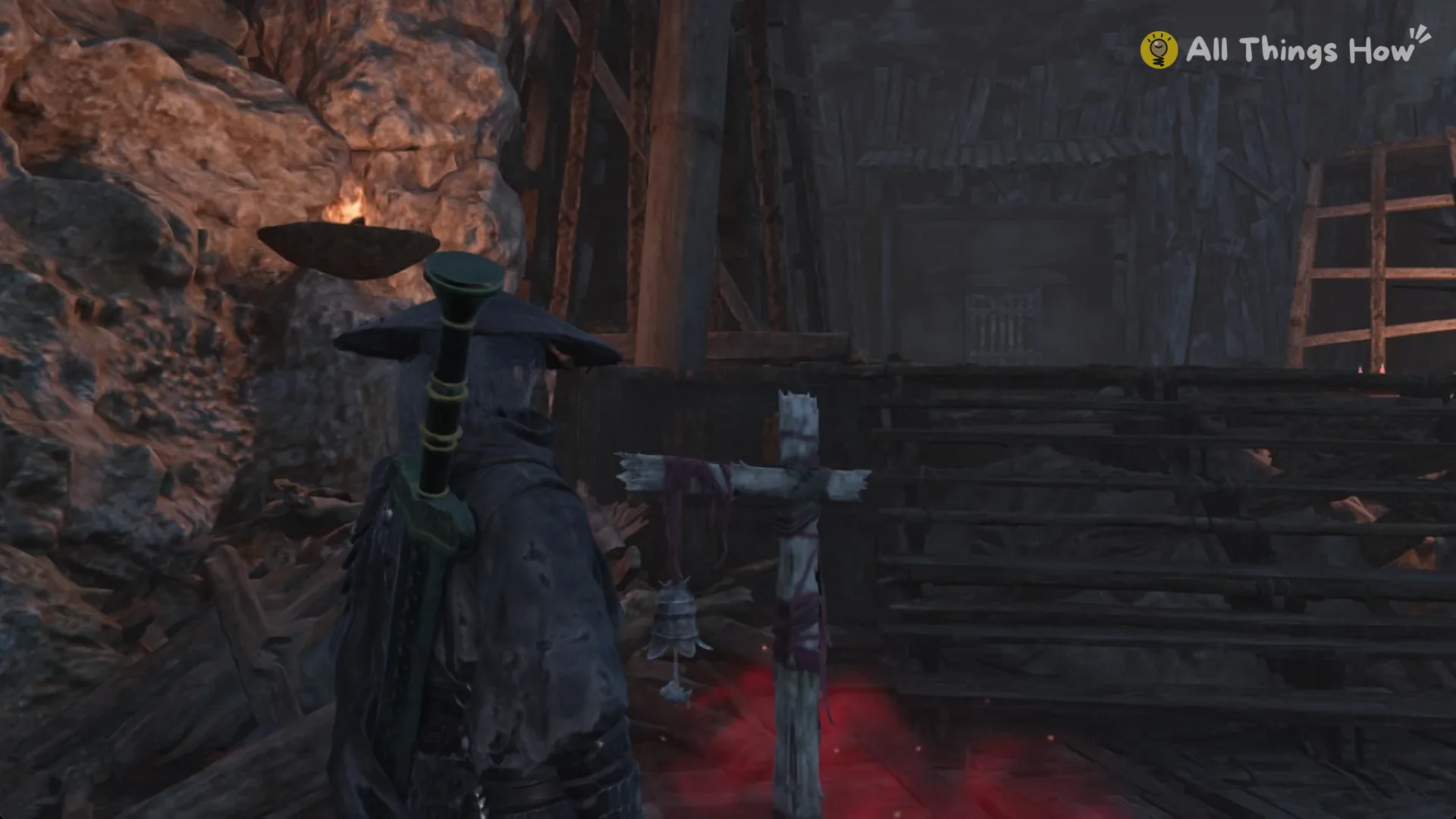 The Hidden Passage to Pangzhen bell with the plank ramps behind it, Phantom Blade Zero