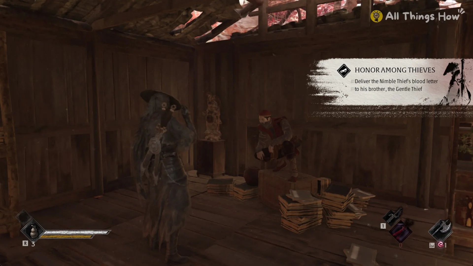 Honor Among Thieves banner with the objective struck through in Phantom Blade Zero