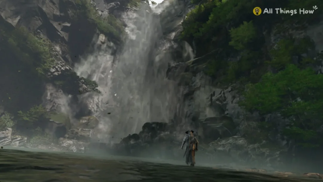 Soul wading toward the Great Waterfall where The Hunt waits in Phantom Blade Zero