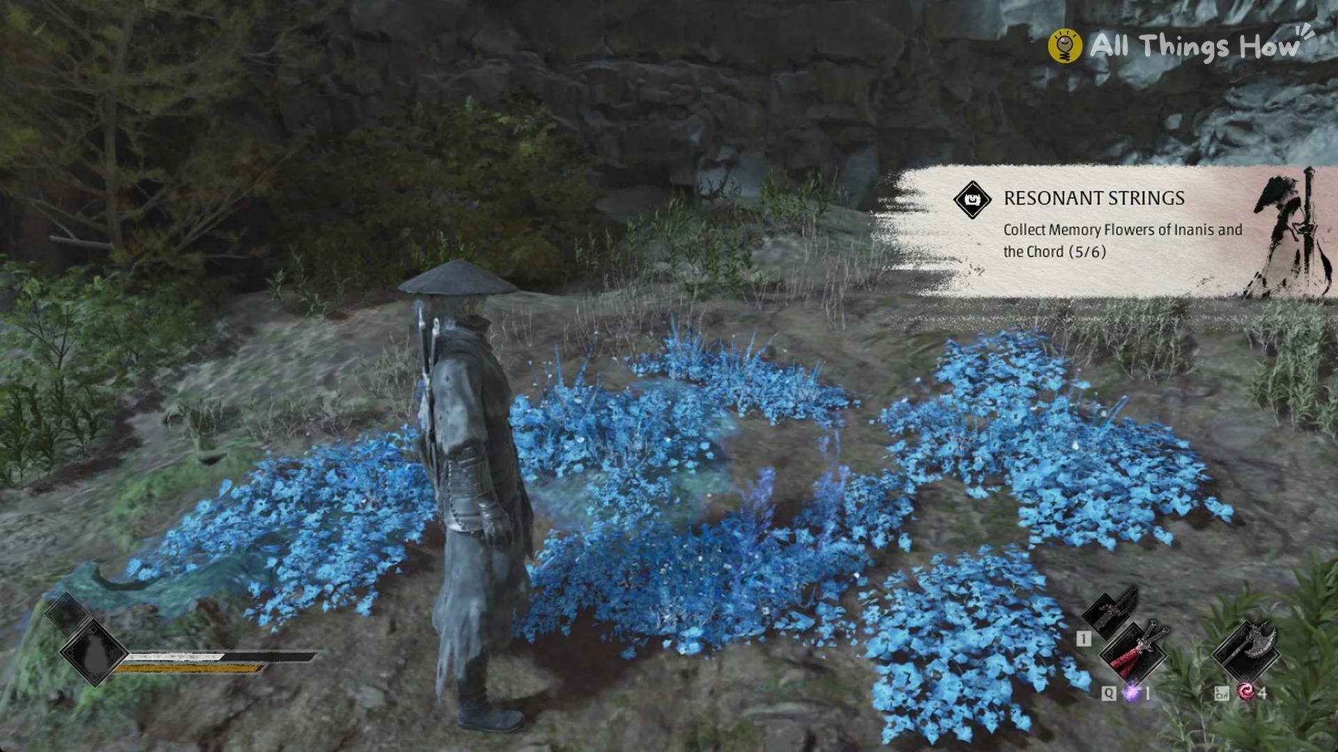 RESONANT STRINGS banner reading Collect Memory Flowers of Inanis and the Chord (5/6), Phantom Blade Zero