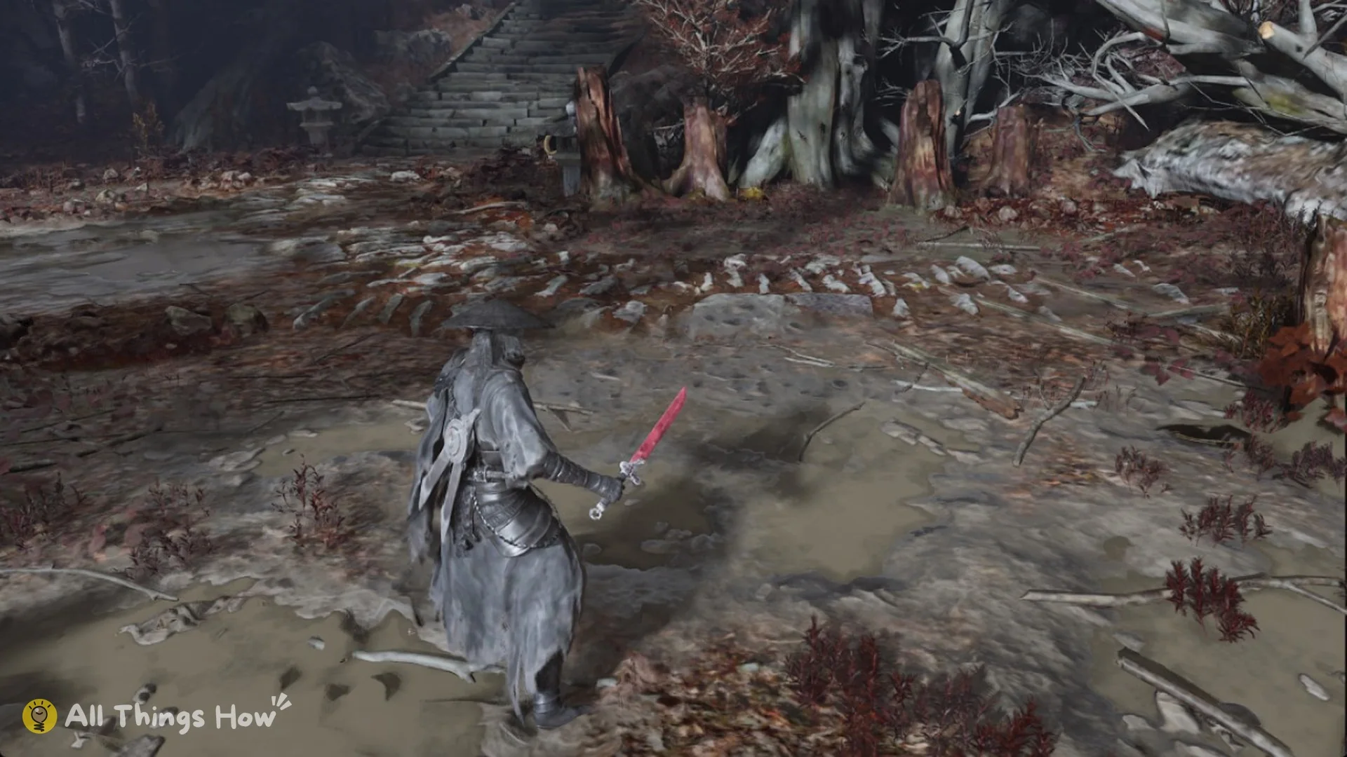 Plateau with stone stairs at the top of the plank road in Crimson Forest in Phantom Blade Zero