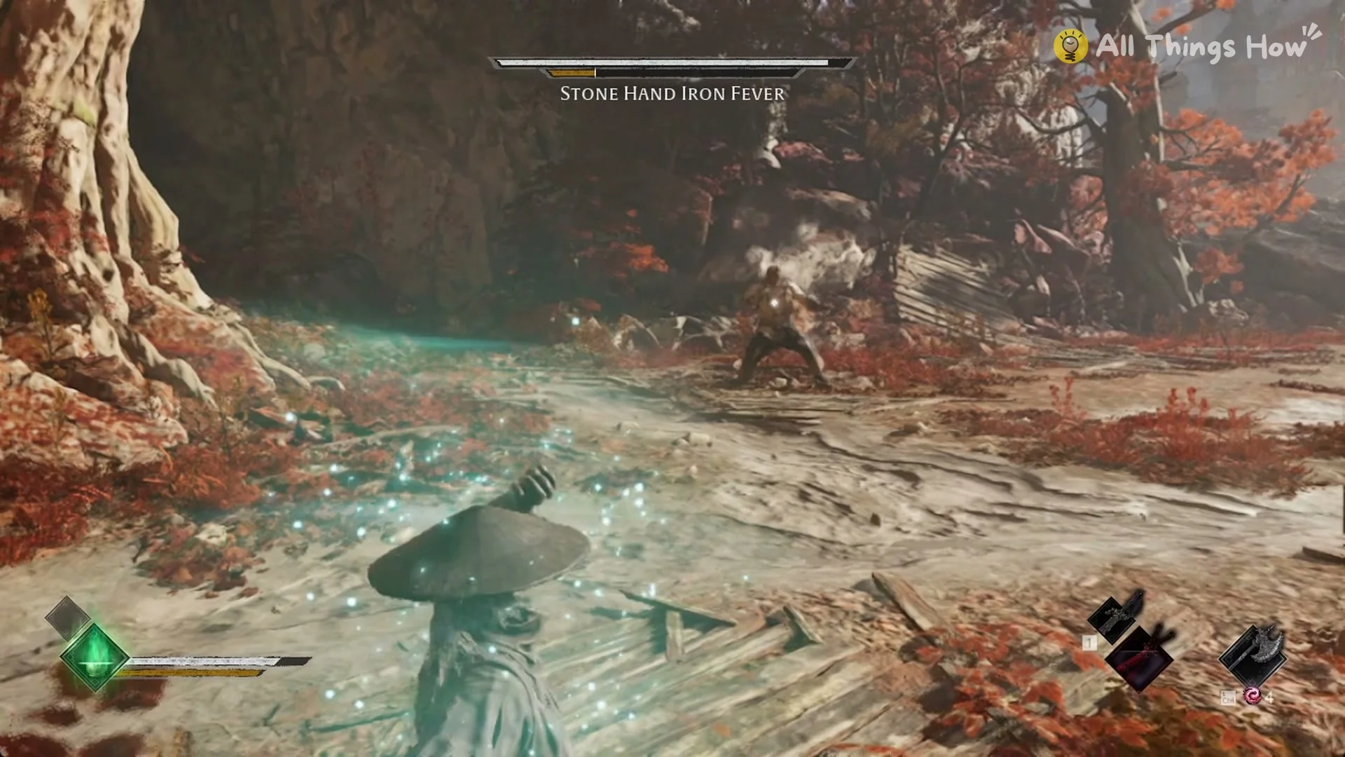 Soul healing while Stone Hand Iron Fever stands back across the clearing, Phantom Blade Zero