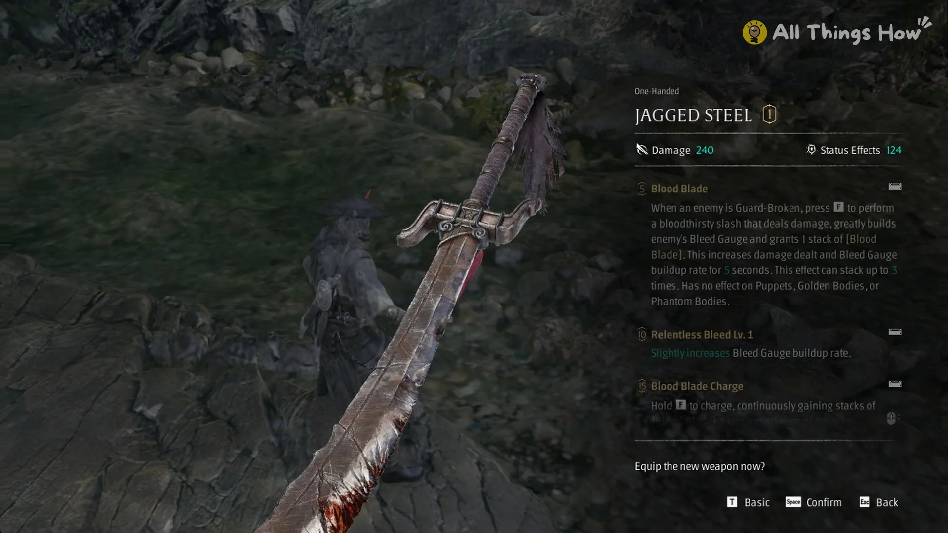 The Advanced view of the Jagged Steel weapon card showing Blood Blade at level 5 in Phantom Blade Zero
