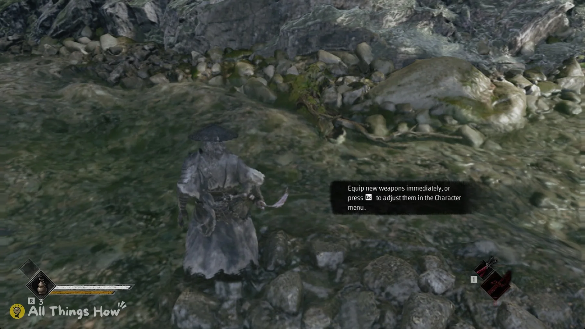 The tip about equipping new weapons or adjusting them in the Character menu in Phantom Blade Zero