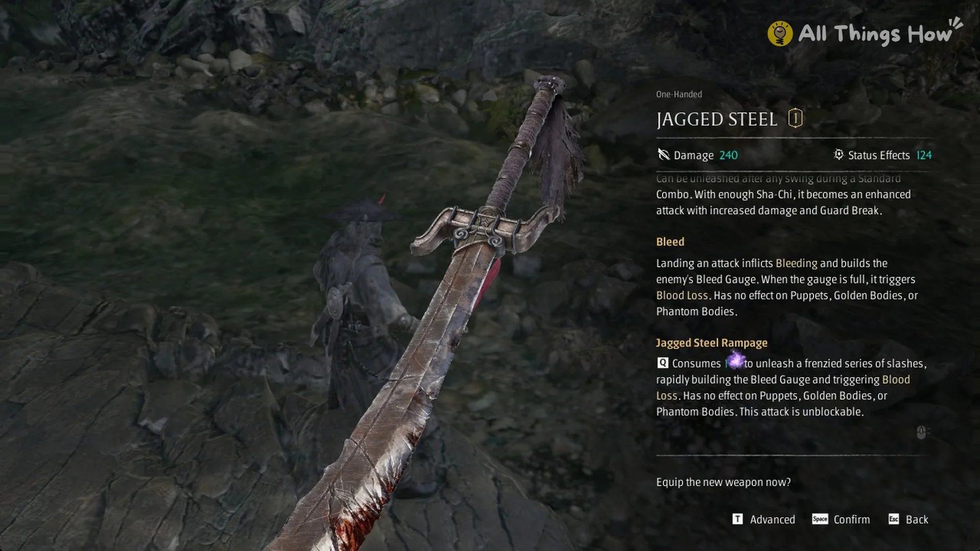 The Jagged Steel weapon card scrolled to Jagged Steel Rampage in Phantom Blade Zero