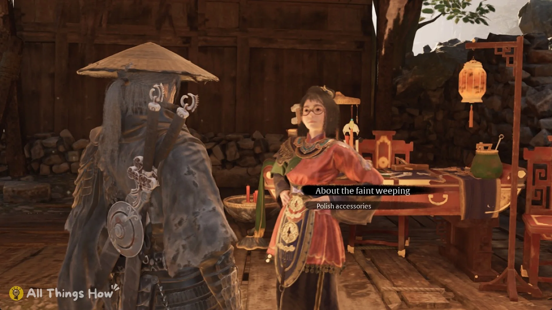 Soul facing Jewel at her table with the options About the faint weeping and Polish accessories, Phantom Blade Zero