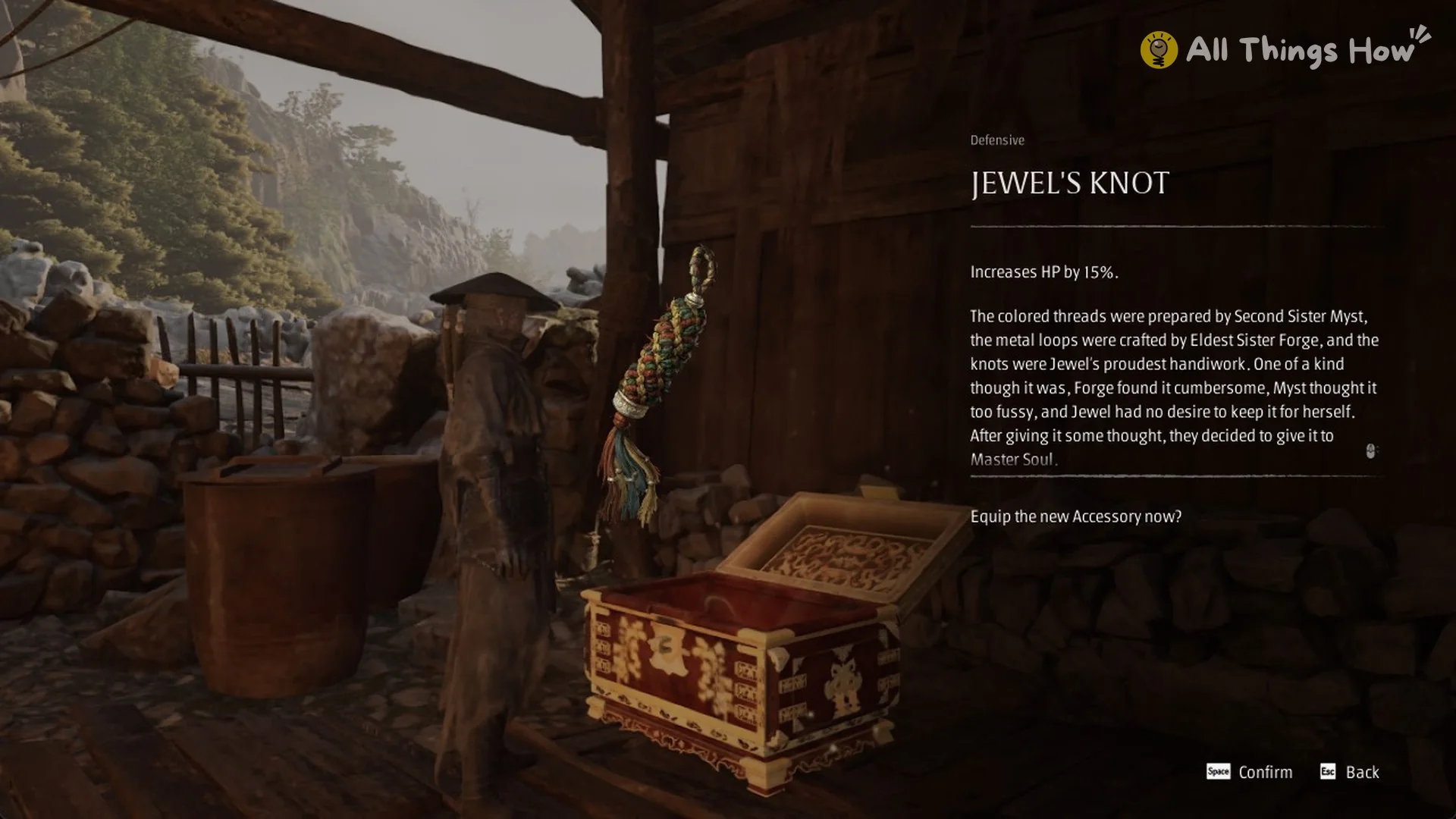 The Jewel's Knot card from the chest beside Jewel's hut, increases HP by 15 percent, Phantom Blade Zero