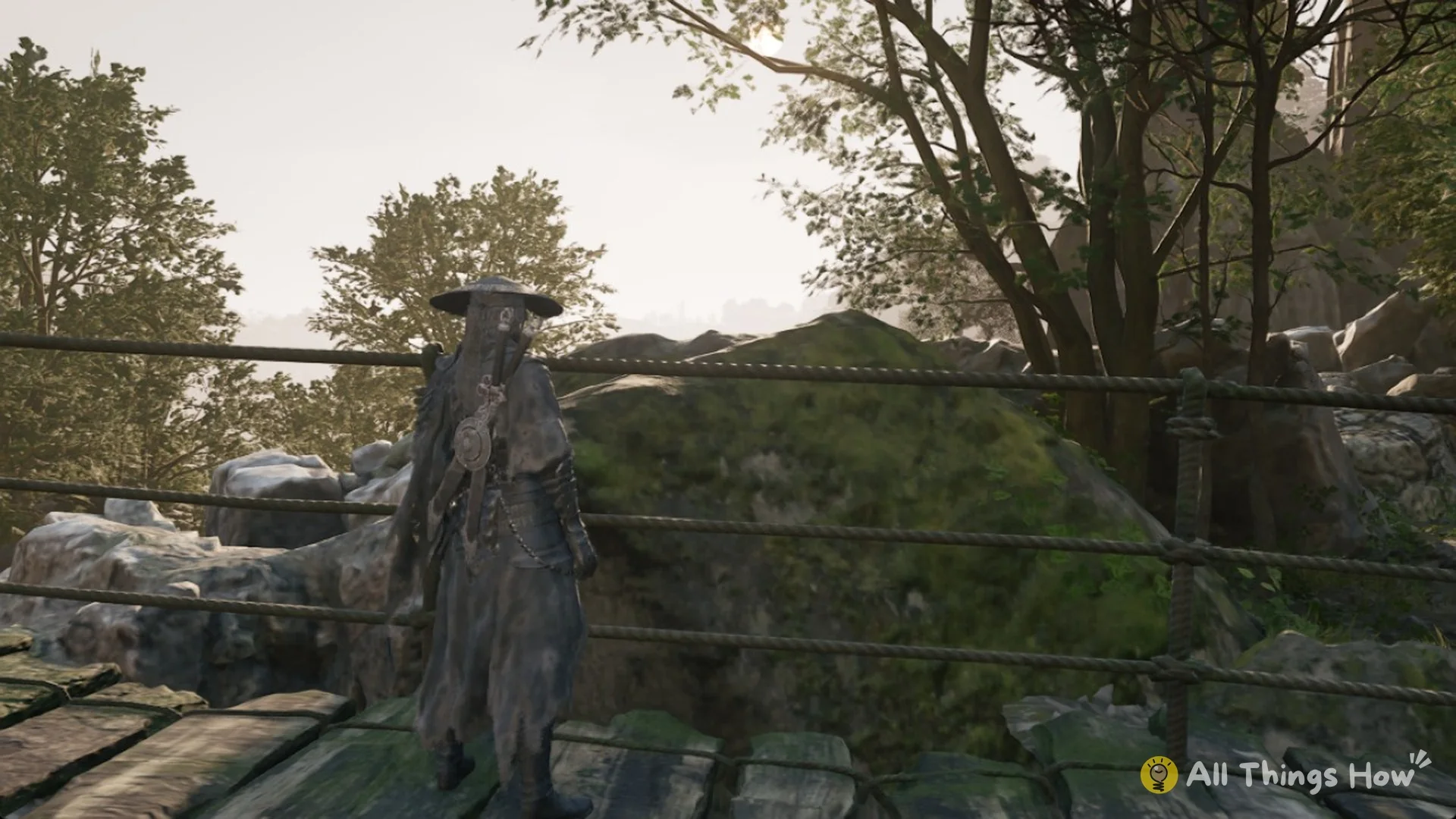 Soul on a rope bridge over a rocky gorge, Phantom Blade Zero