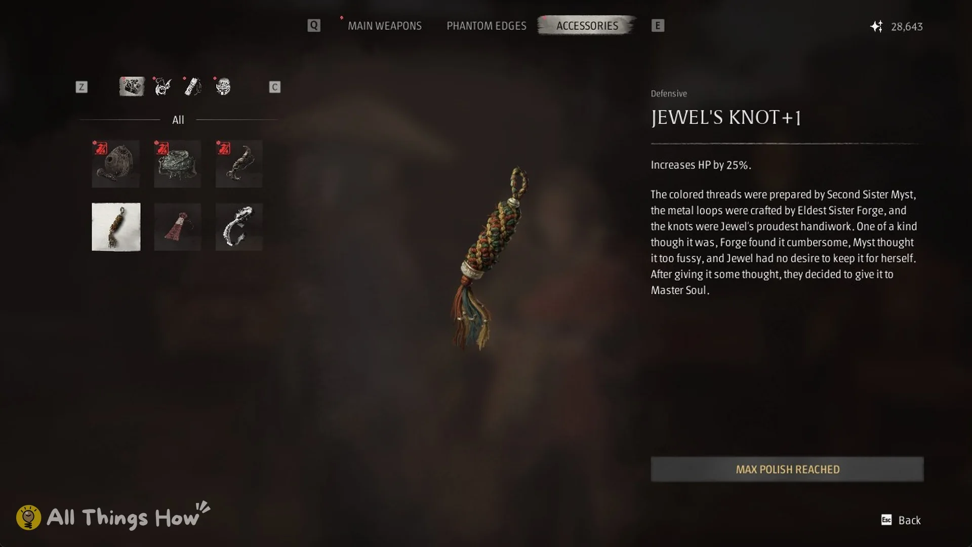 Jewel's Knot after polishing, Increases HP by 25% and Max Polish Reached, Phantom Blade Zero