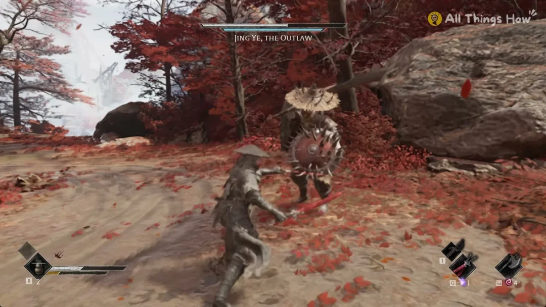 Jing Ye, the Outlaw facing Soul with his spiked shield, Phantom Blade Zero