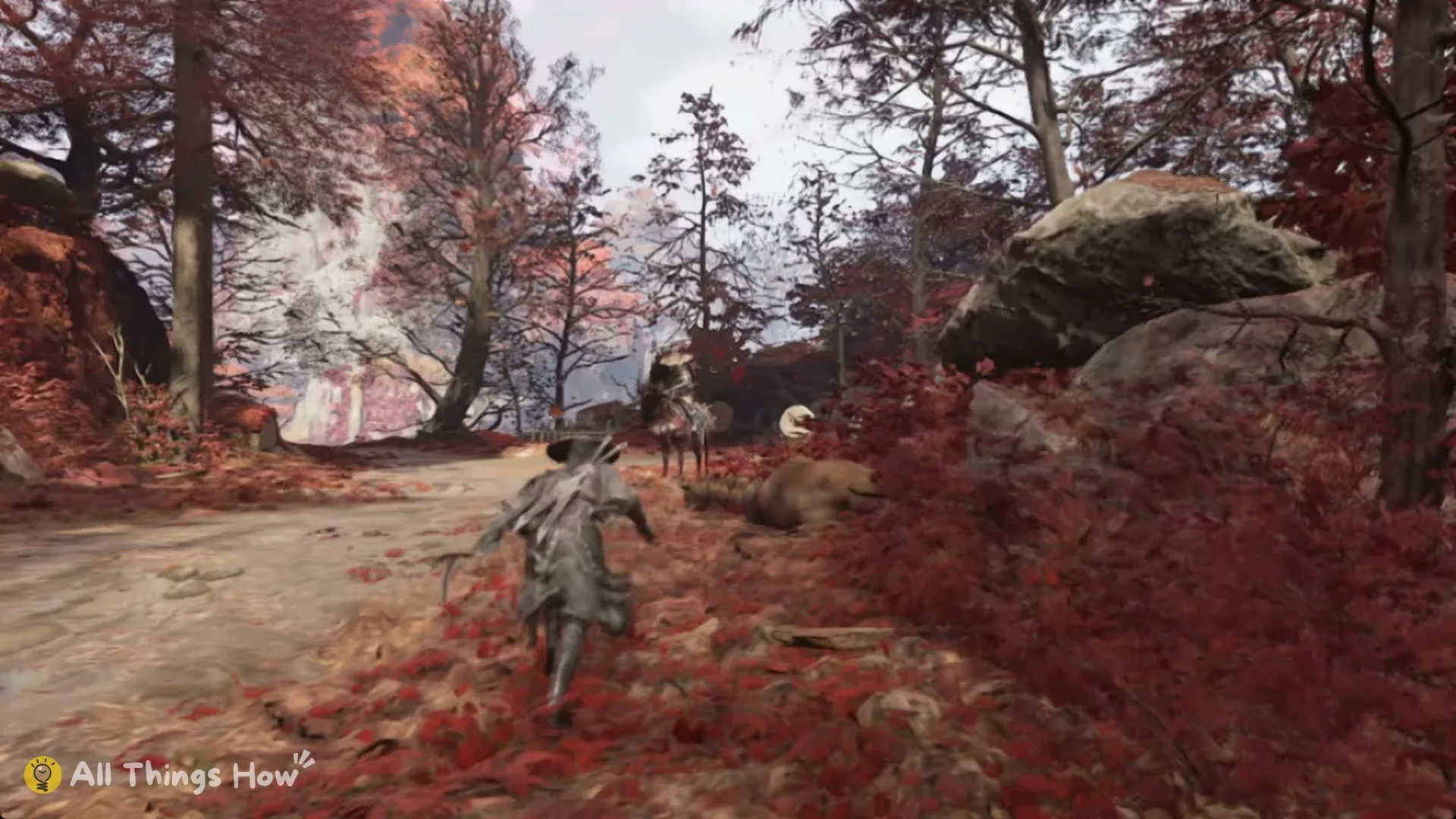 Jing Ye, the Outlaw on horseback at the end of the forest track in Crimson Forest, Phantom Blade Zero