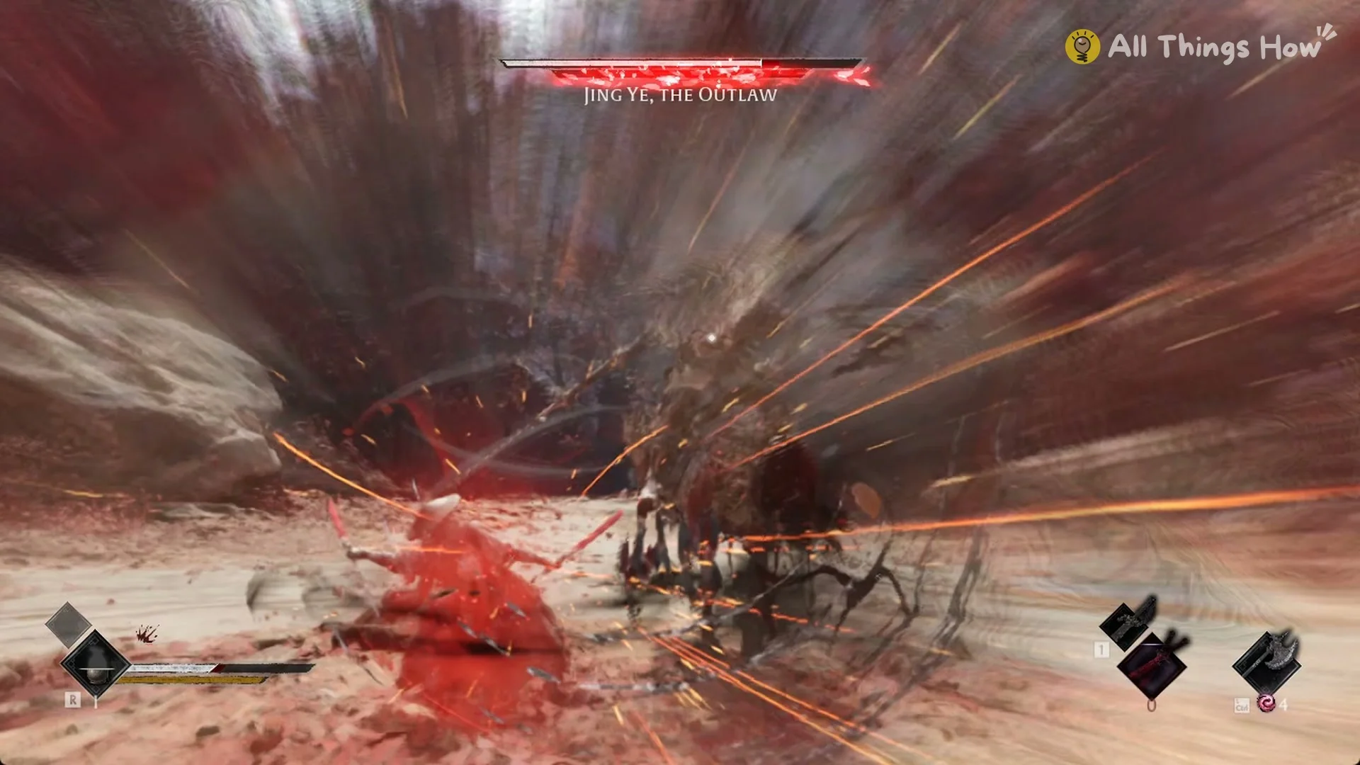Red flash as Jing Ye charges past on horseback, Phantom Blade Zero