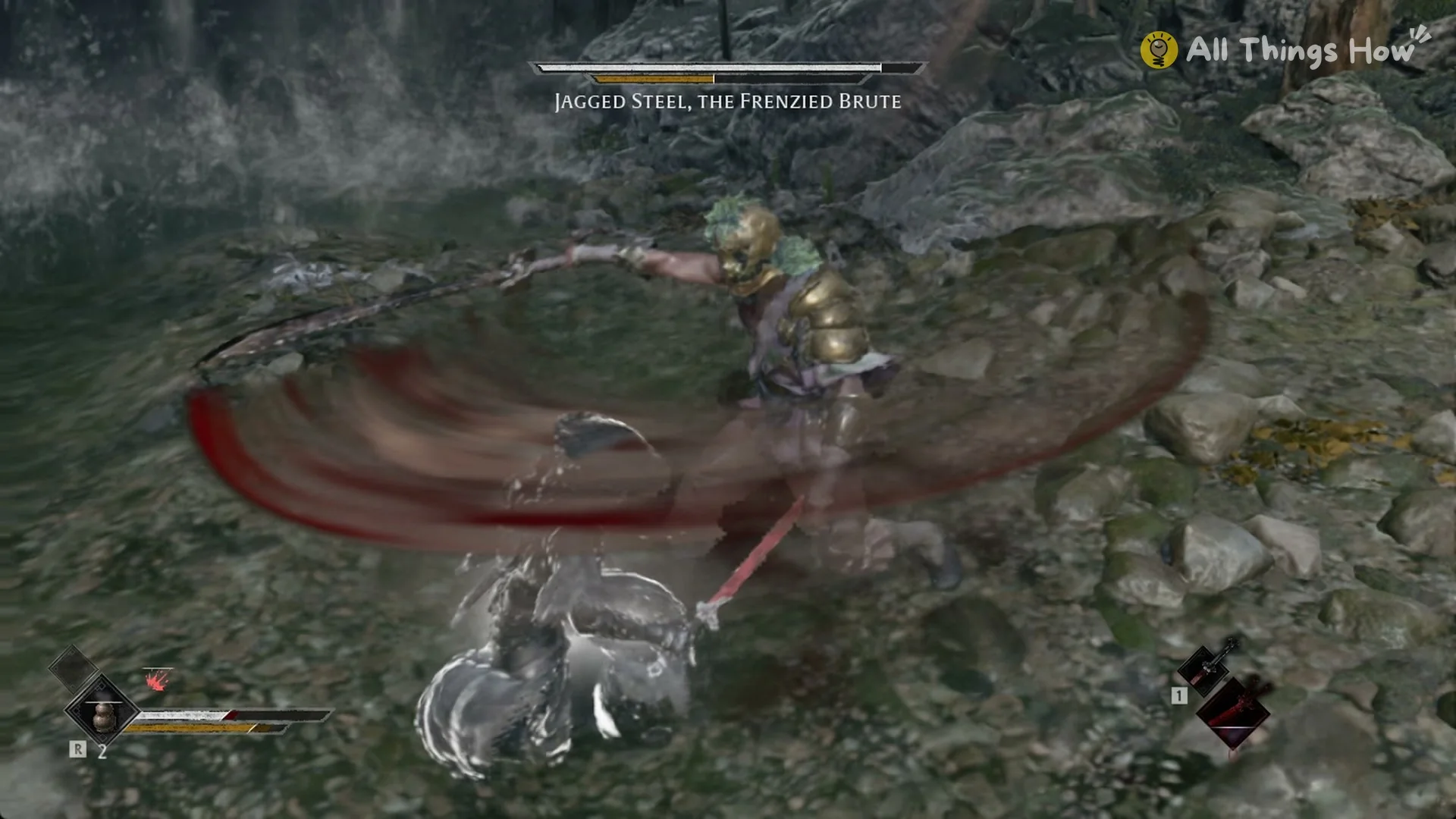 Jagged Steel, the Frenzied Brute spinning sweep leaving a red trail in Phantom Blade Zero