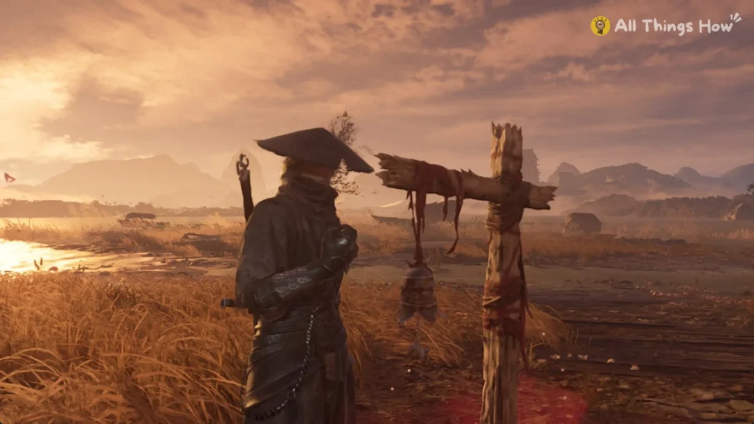 Soul beside the Lakeside bell cross with the lake at sunset, Phantom Blade Zero