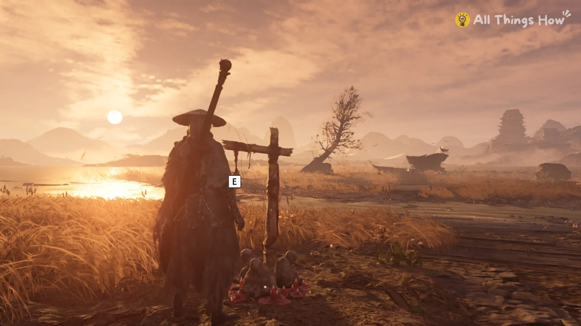 The Lakeside bell cross with the E prompt among golden reeds, Phantom Blade Zero