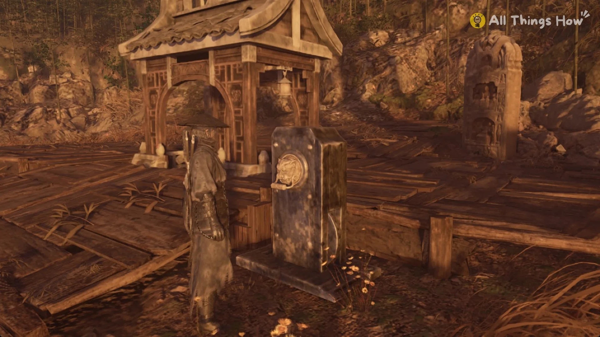 The lift cage arrived at the top beside the lion-head post, Phantom Blade Zero