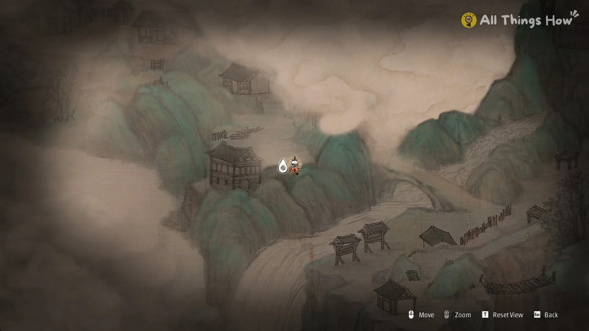 The Village of Lu map showing Lan Shaodi's house above the river bend, Phantom Blade Zero