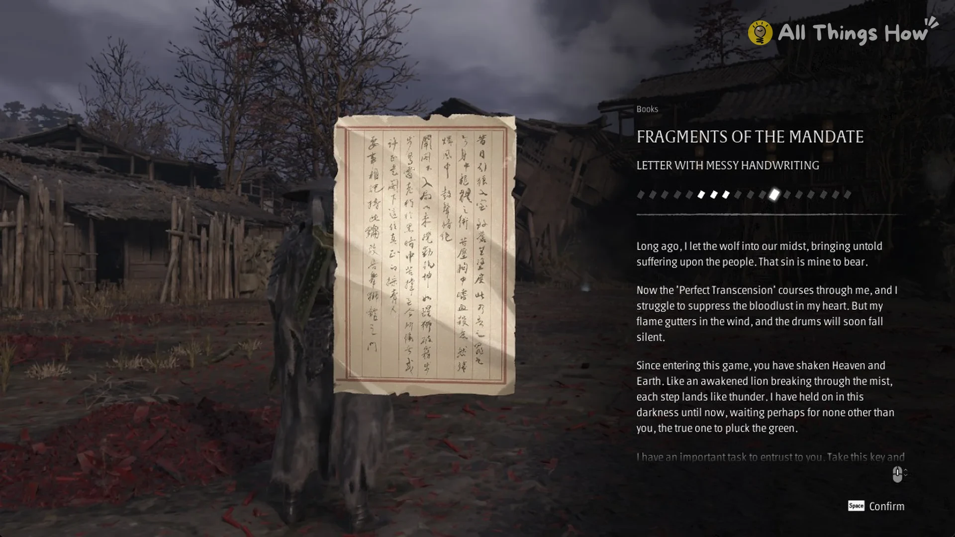 Fragments of the Mandate: Letter With Messy Handwriting book card in Phantom Blade Zero