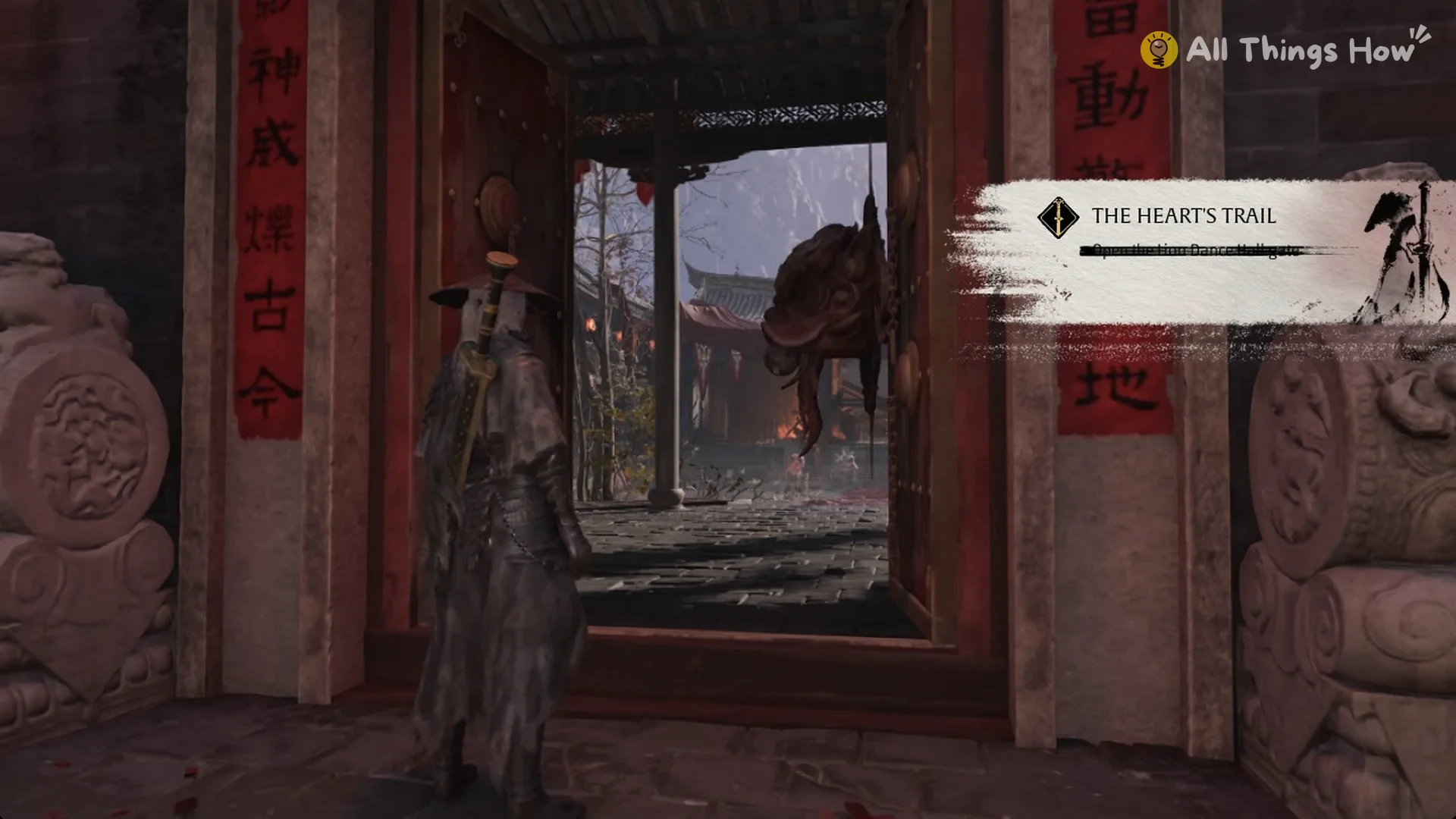 The Lion Dance Hall gate doors swinging open onto the hall yard in Phantom Blade Zero