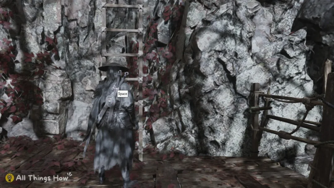 Soul on the ladder below the plank road plateau in Crimson Forest in Phantom Blade Zero