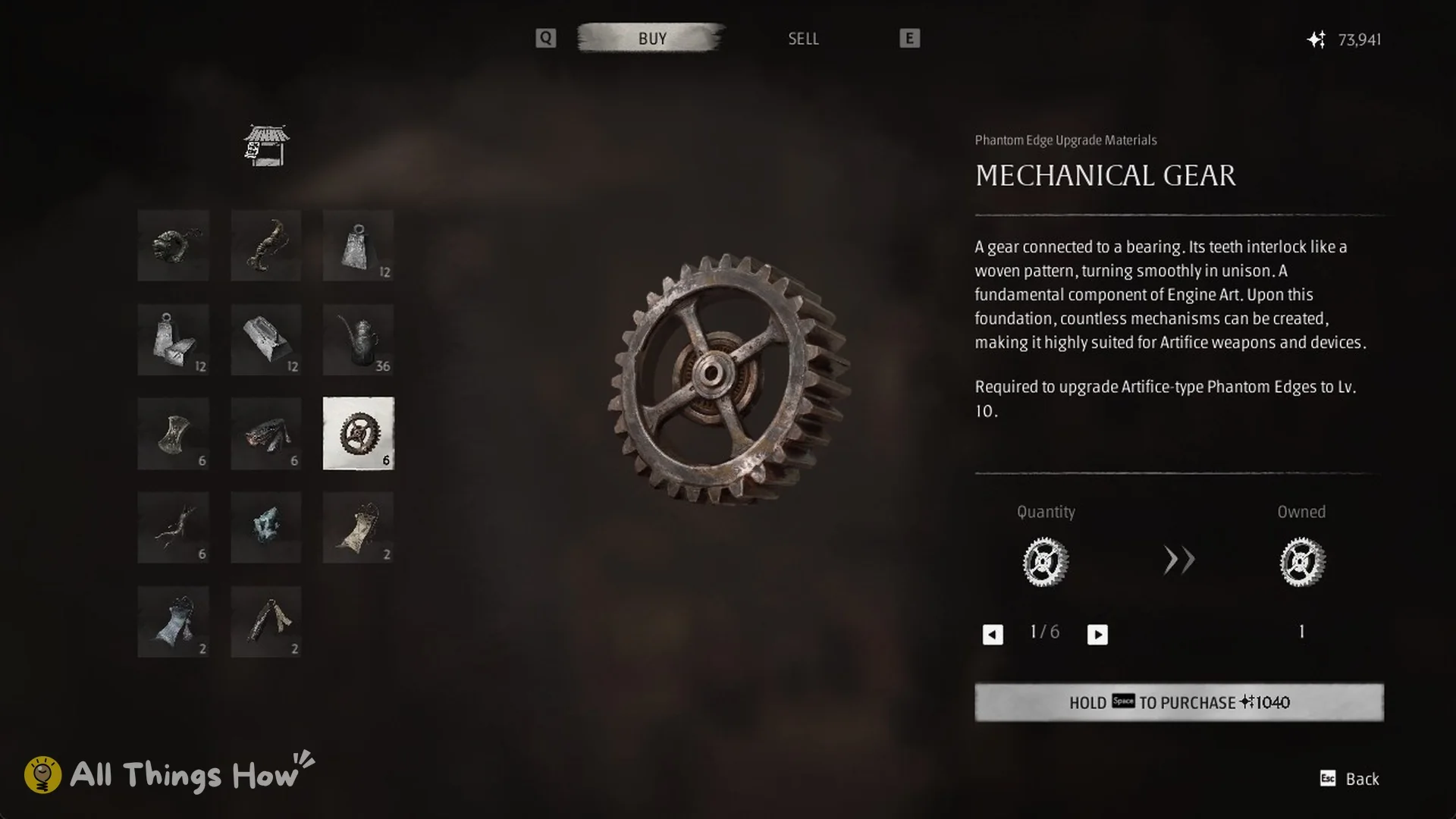 Quick Hand Zhang Buy tab with Mechanical Gear for 1040 Remnant Dust in Phantom Blade Zero