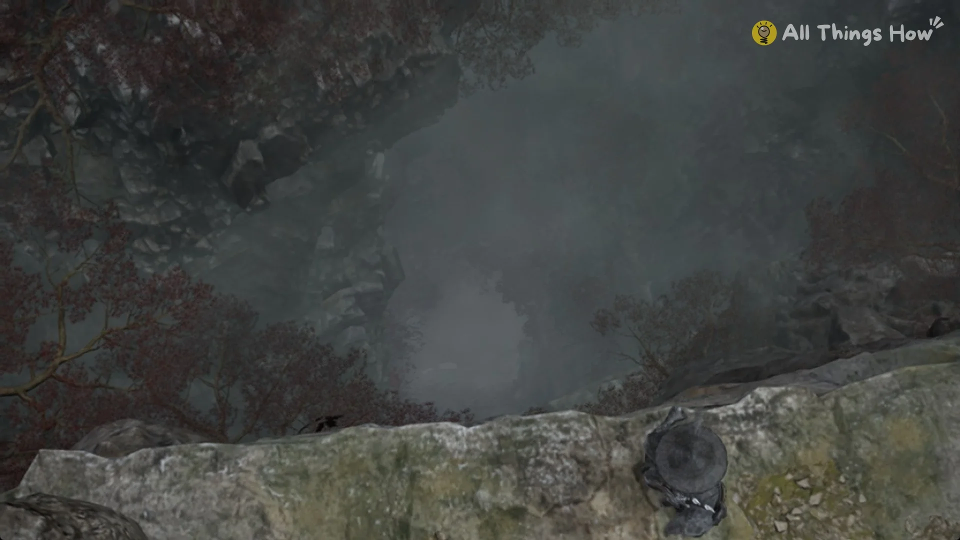 Soul landing on a mossy rock ledge on the ridge near Mirrorwood Entrance, Phantom Blade Zero