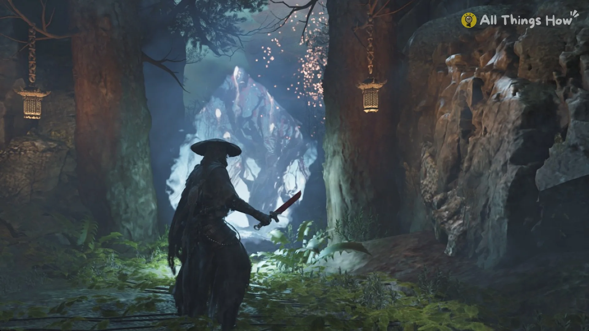 A portal of the ring glowing between two hanging lanterns, Phantom Blade Zero