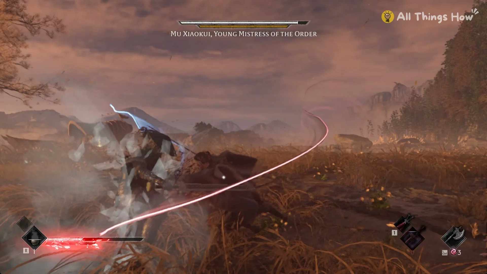 The red trail at the end of Mu Xiaokui's blade chain, Phantom Blade Zero