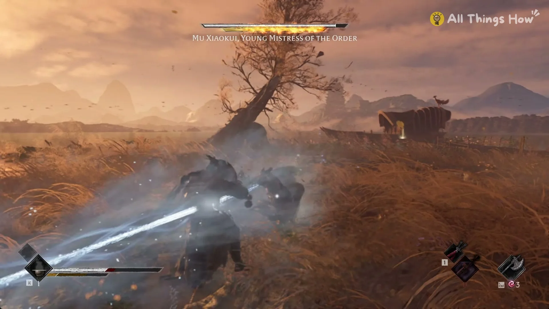 Mu Xiaokui's fast blade chain flashing white-blue across Soul, Phantom Blade Zero