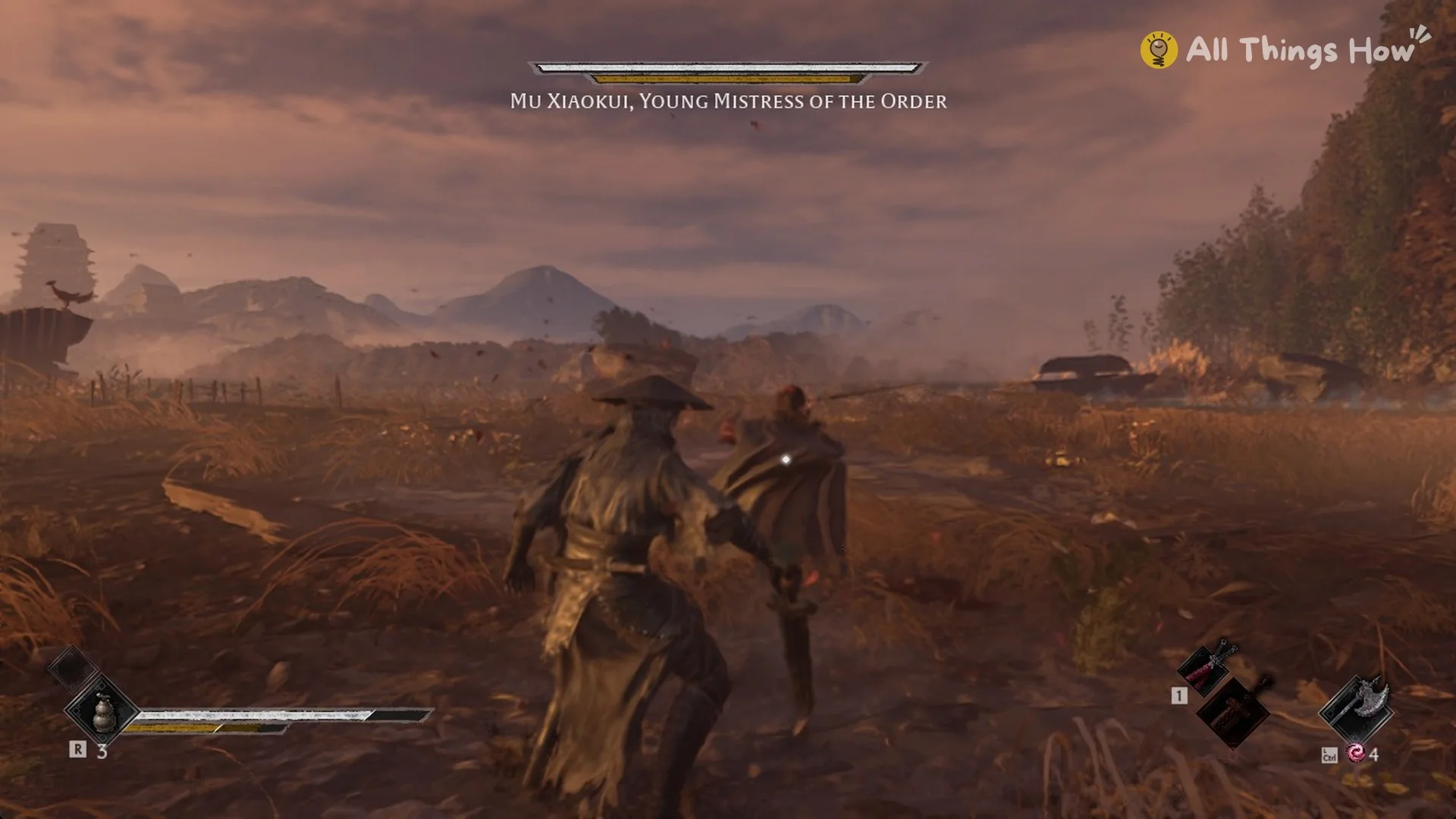 Soul squaring up to Mu Xiaokui, Young Mistress of the Order, in the reeds, Phantom Blade Zero