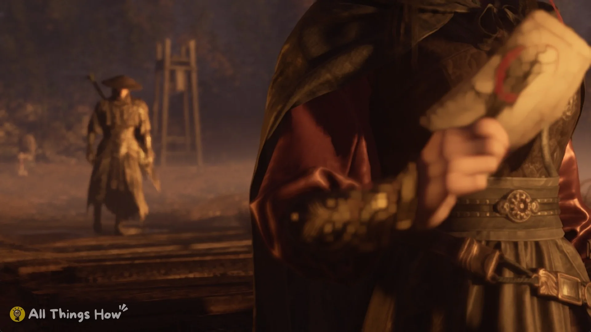 Mu Xiaokui waiting in the reeds as Soul walks up in her intro scene, Phantom Blade Zero